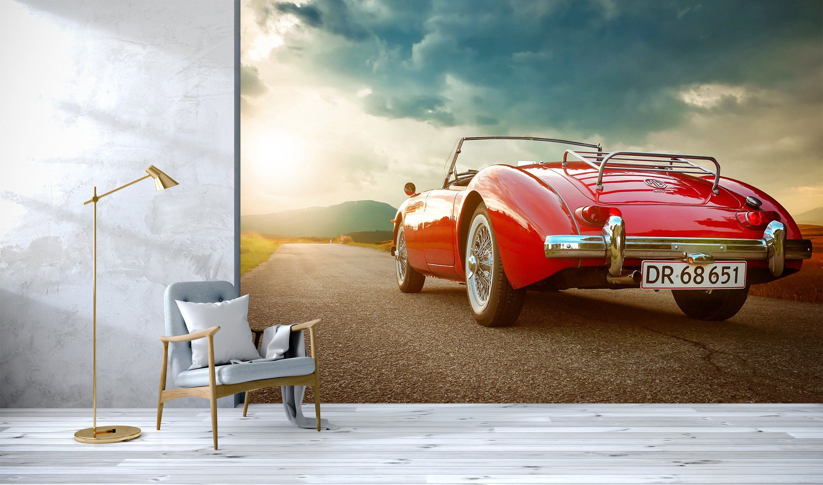 3D asphalt Red Car 901 Vehicle Wall Murals Wallpaper AJ Wallpaper 2