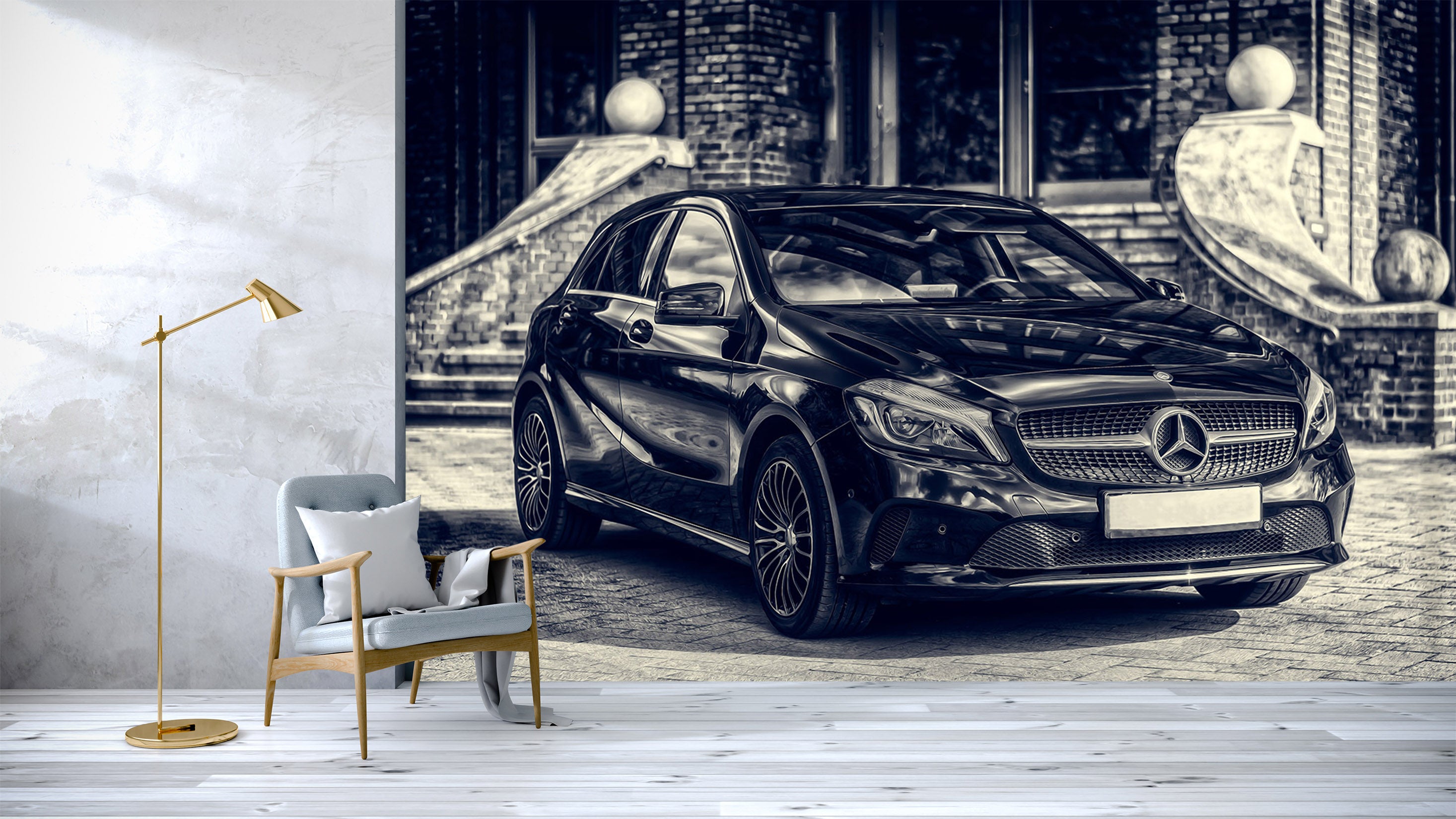 3D House Black Car 058 Vehicle Wall Murals