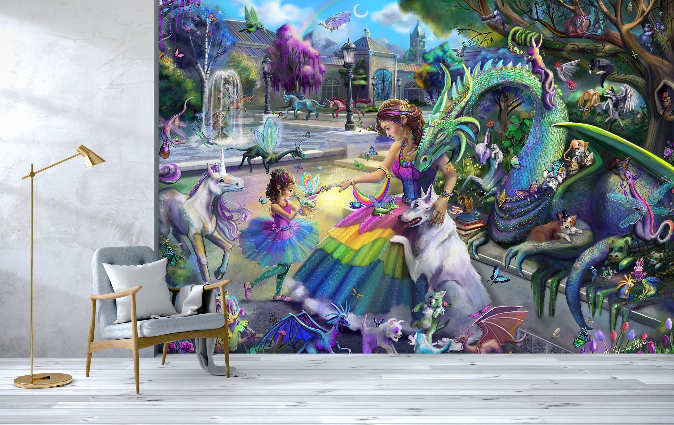 3D Dragons Garden 1410 Rose Catherine Khan Wall Mural Wall Murals Wallpaper AJ Wallpaper 2