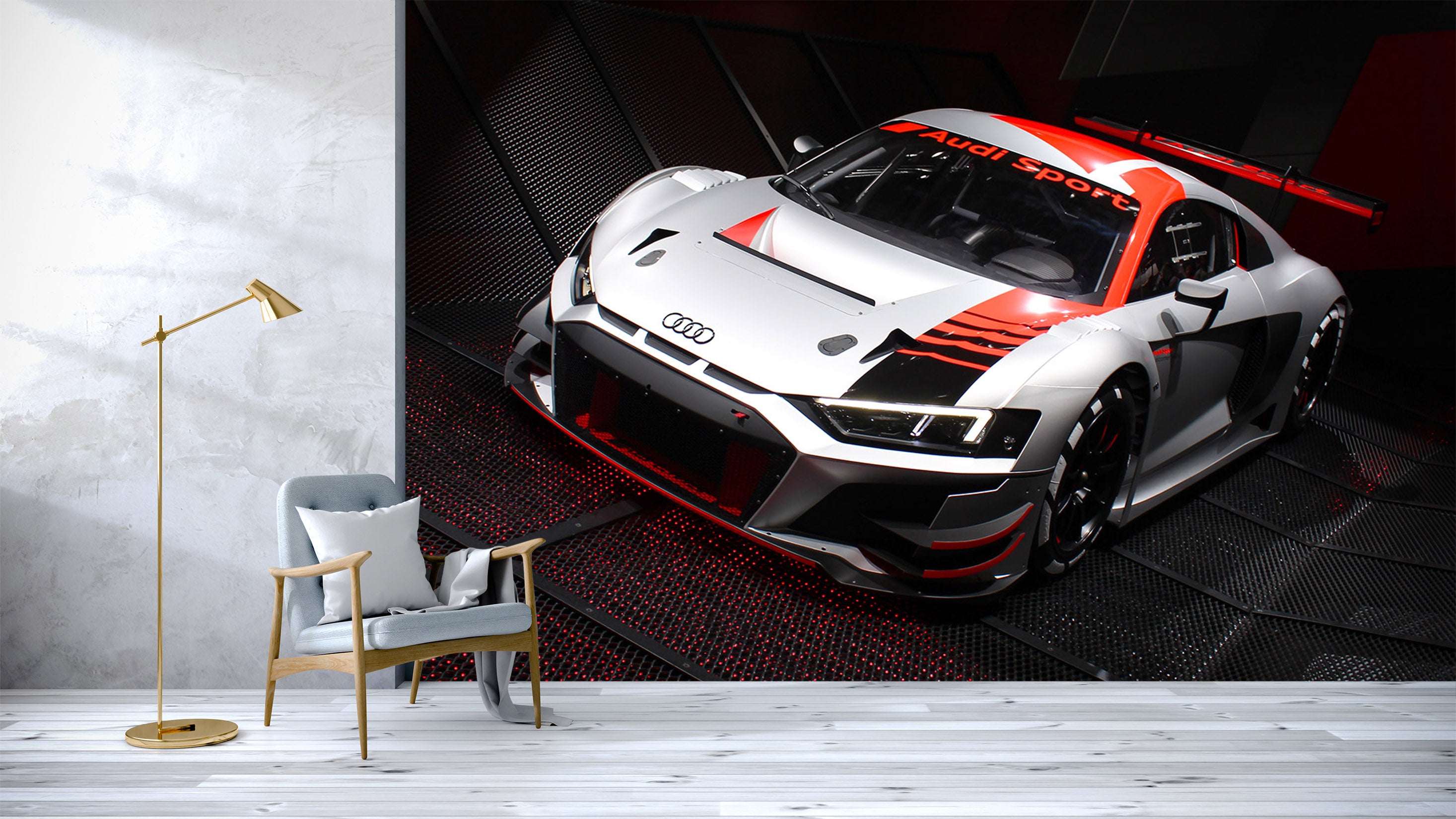 3D White Racing Car 062 Vehicle Wall Murals