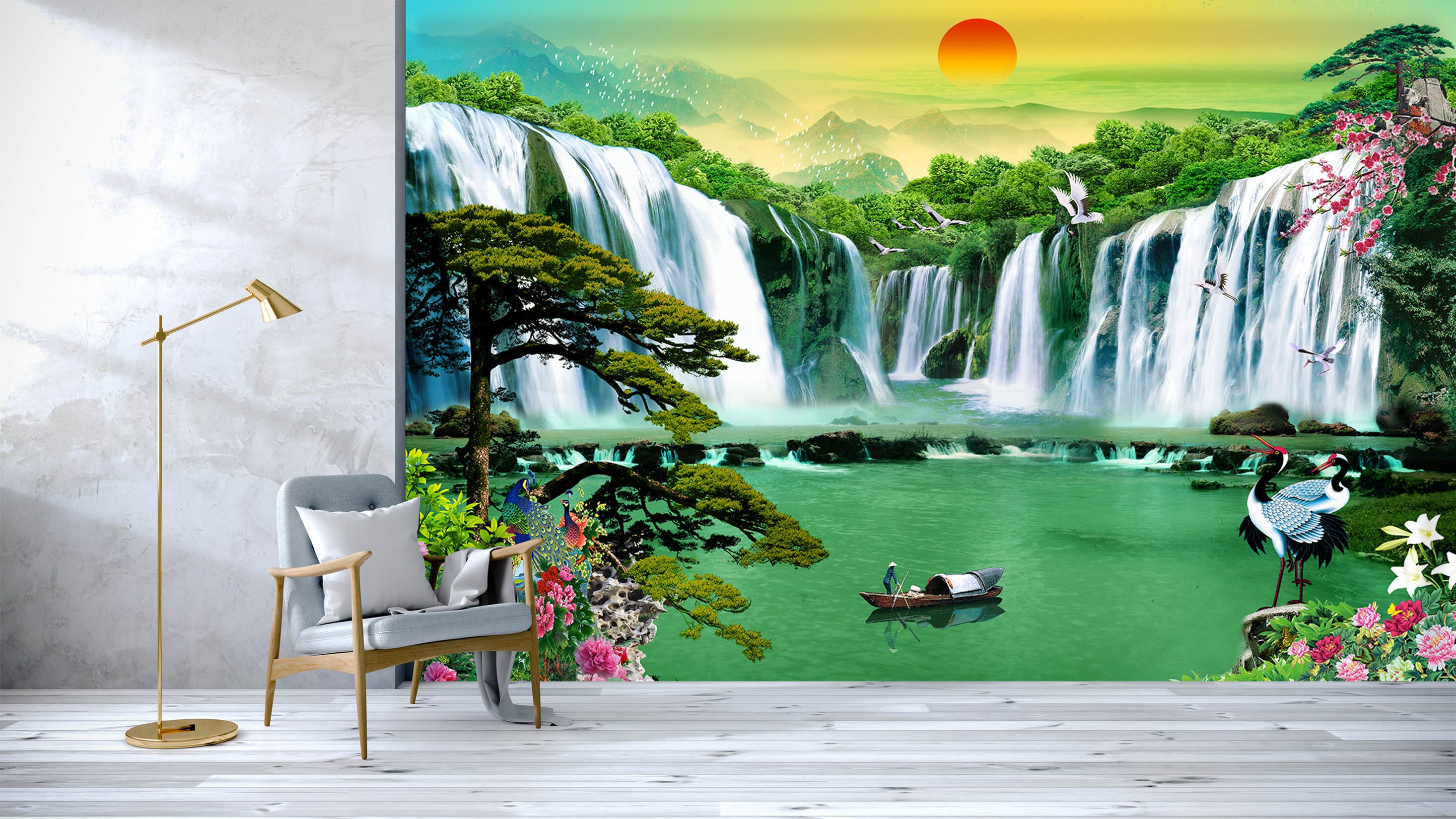 3D Forest Waterfall 126 Wall Murals Wallpaper AJ Wallpaper 2