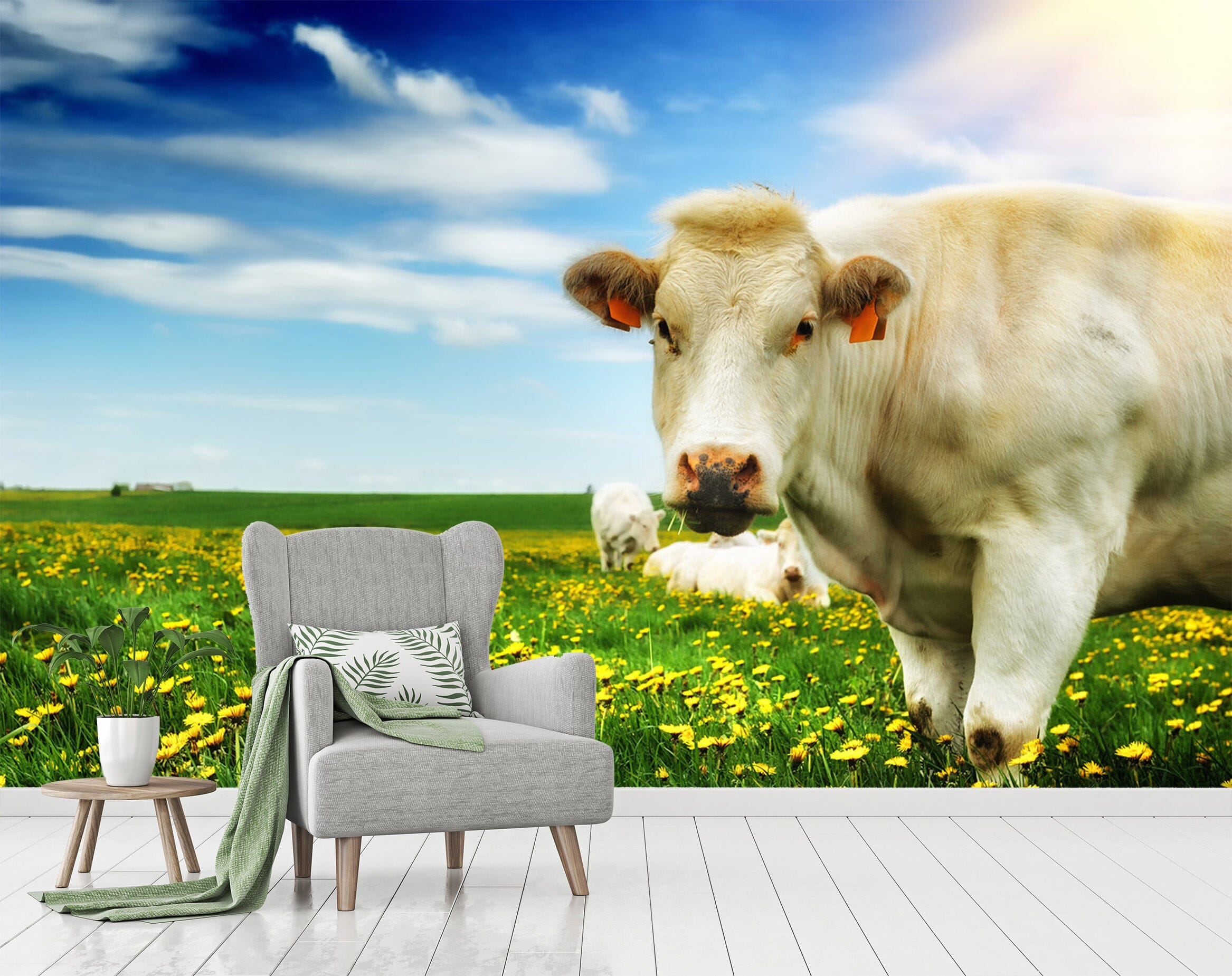 3D White Cow 292 Wall Murals Wallpaper AJ Wallpaper 2
