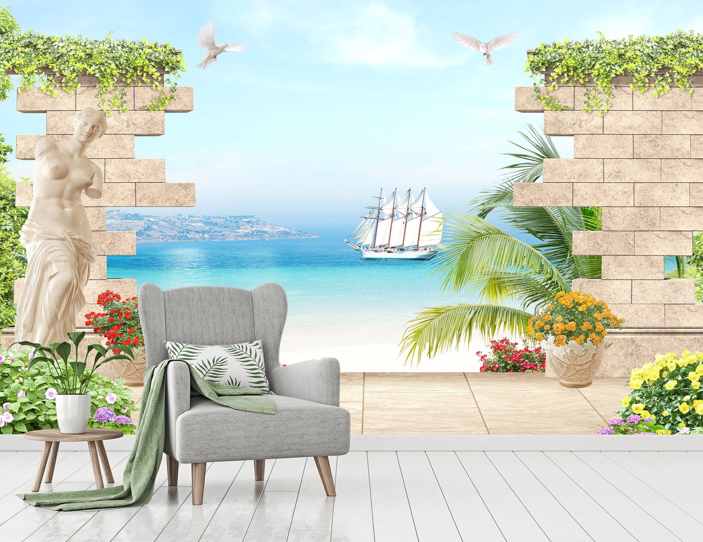 3D Sea Boat 2046 Wall Murals Wallpaper AJ Wallpaper 2
