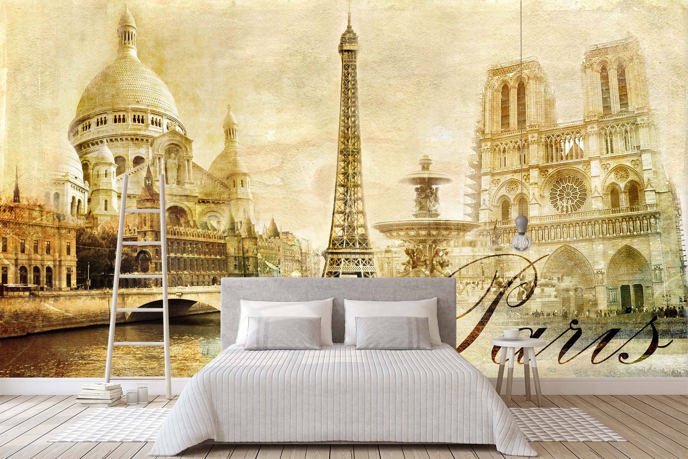 3D Yellow Retro Paris Tower 054 Wall Murals Wallpaper AJ Wallpaper 2