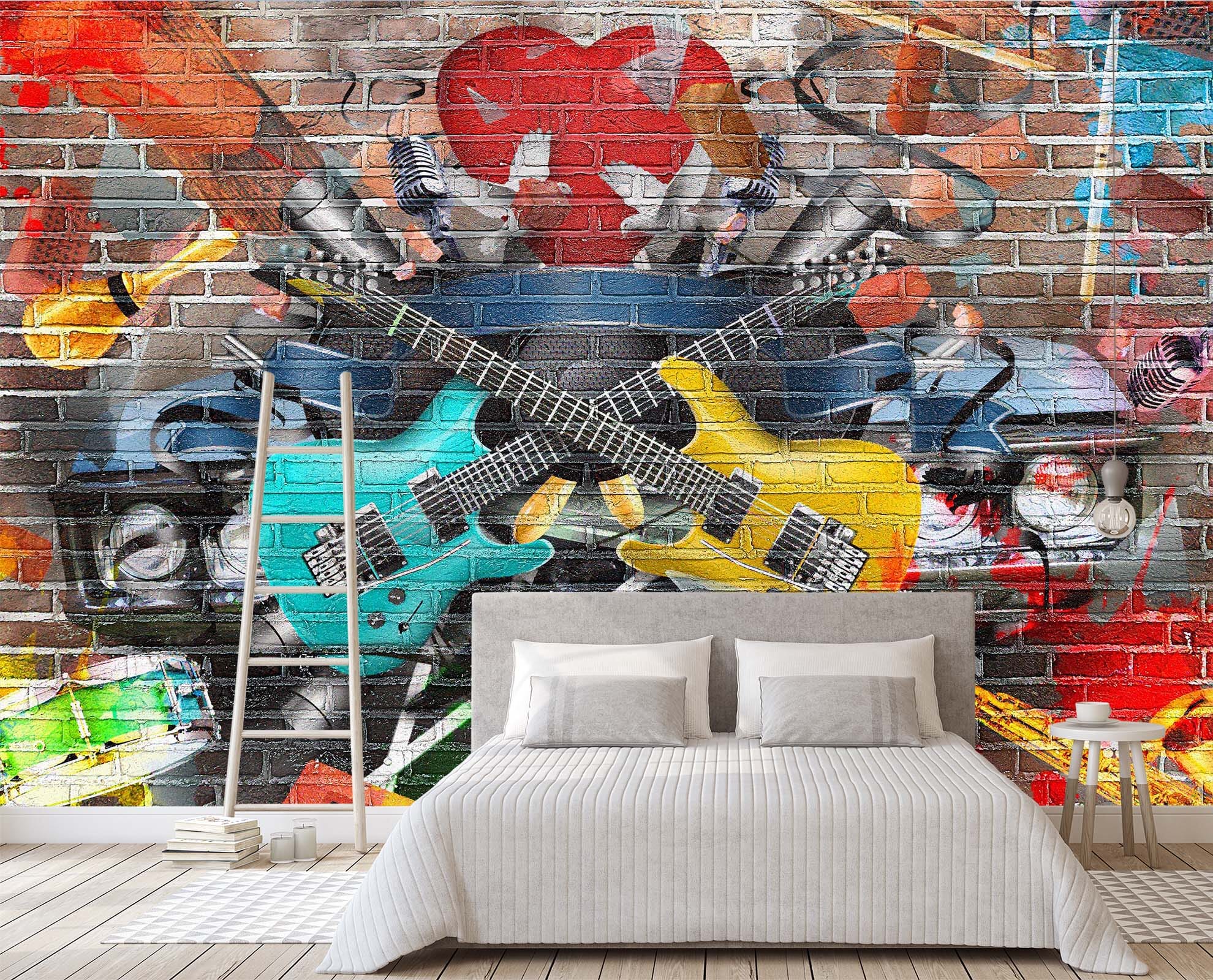 3D Graffiti Guitar 151 Wall Murals Wallpaper AJ Wallpaper 2