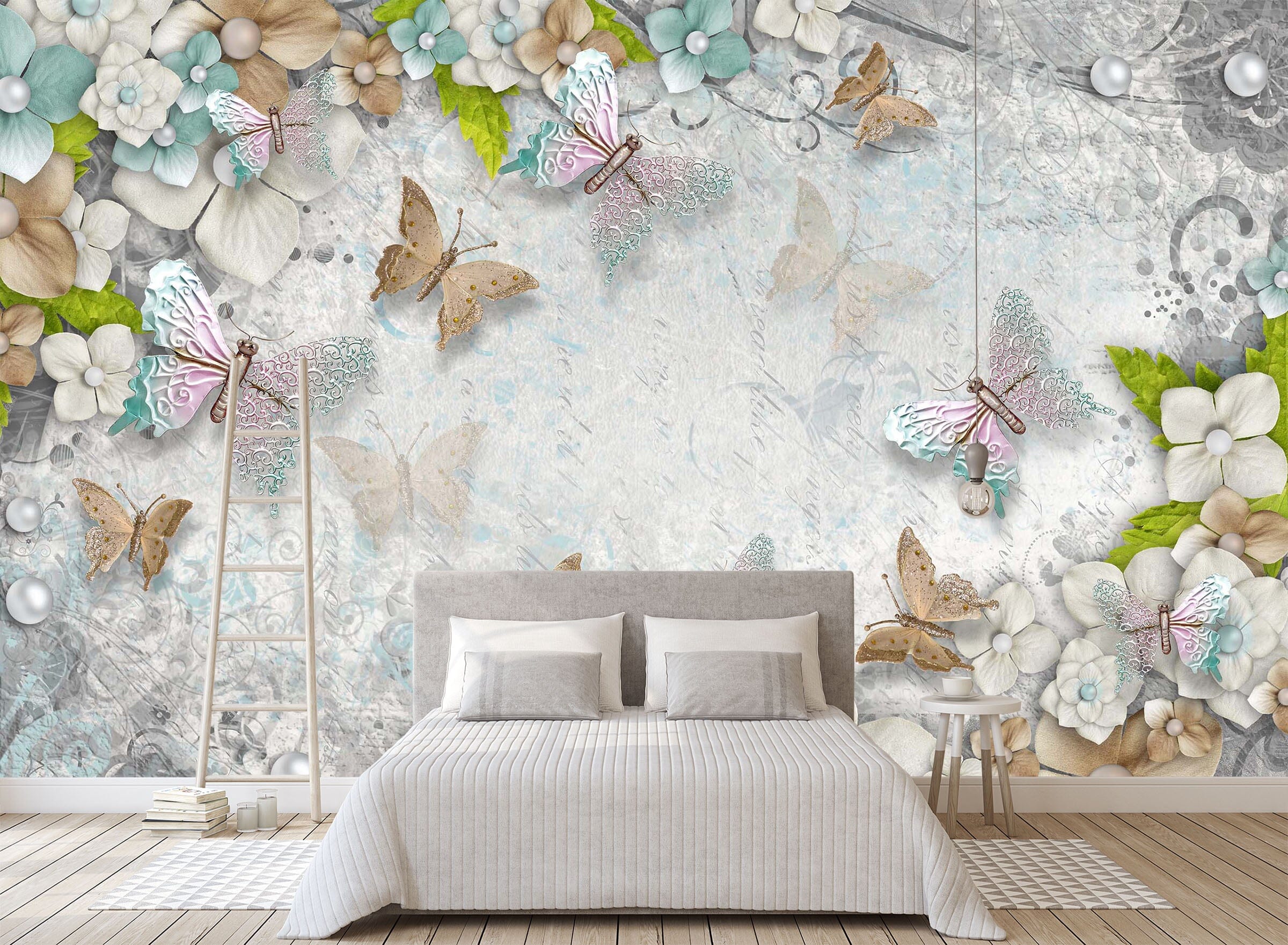 3D Butterfly Flower 1602 Wall Murals Wallpaper AJ Wallpaper 2