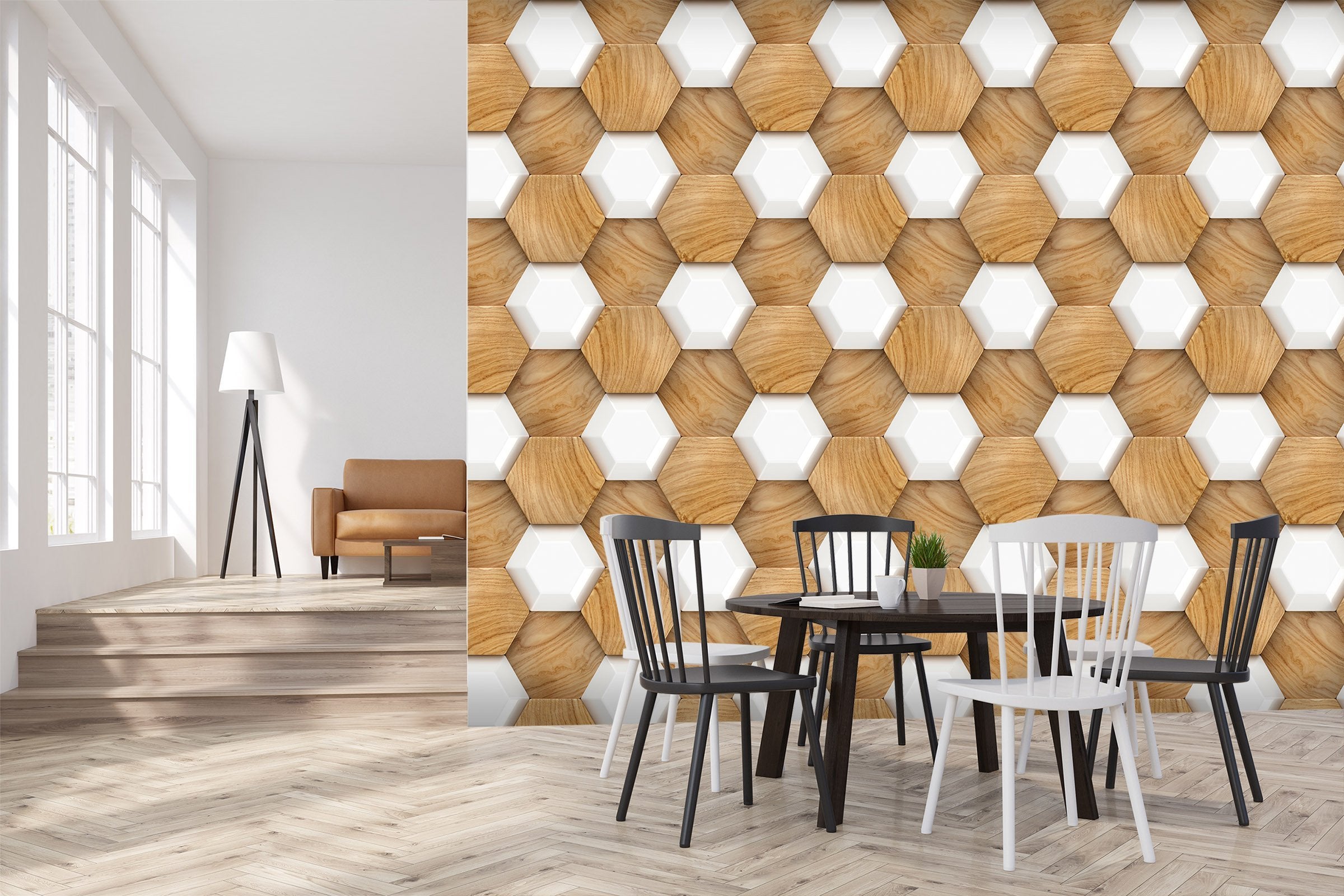 3D Hexagon Wood Grain 60 Wallpaper AJ Wallpaper