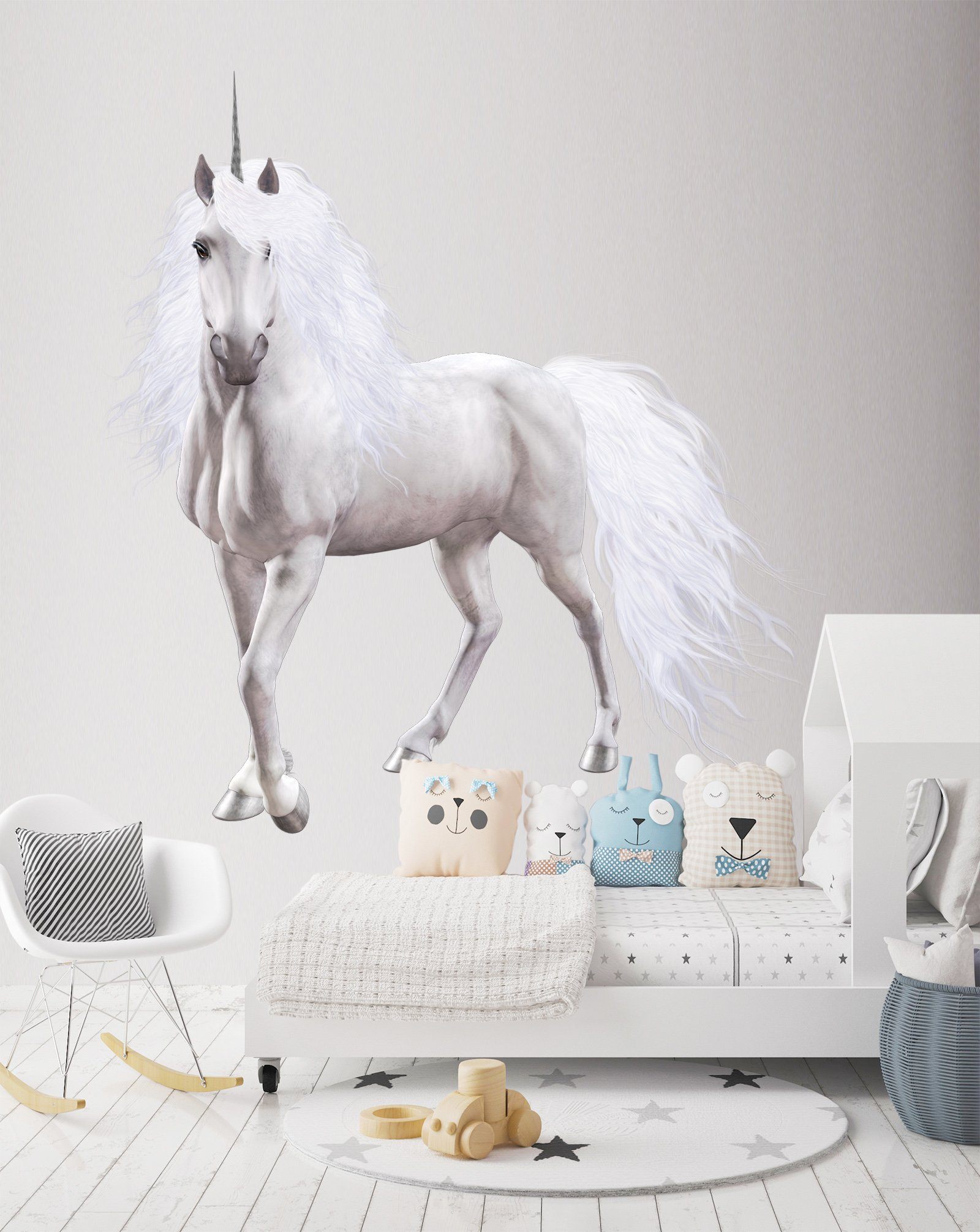 3D White Horse Unicorn 080 Animals Wall Stickers Wallpaper AJ Wallpaper