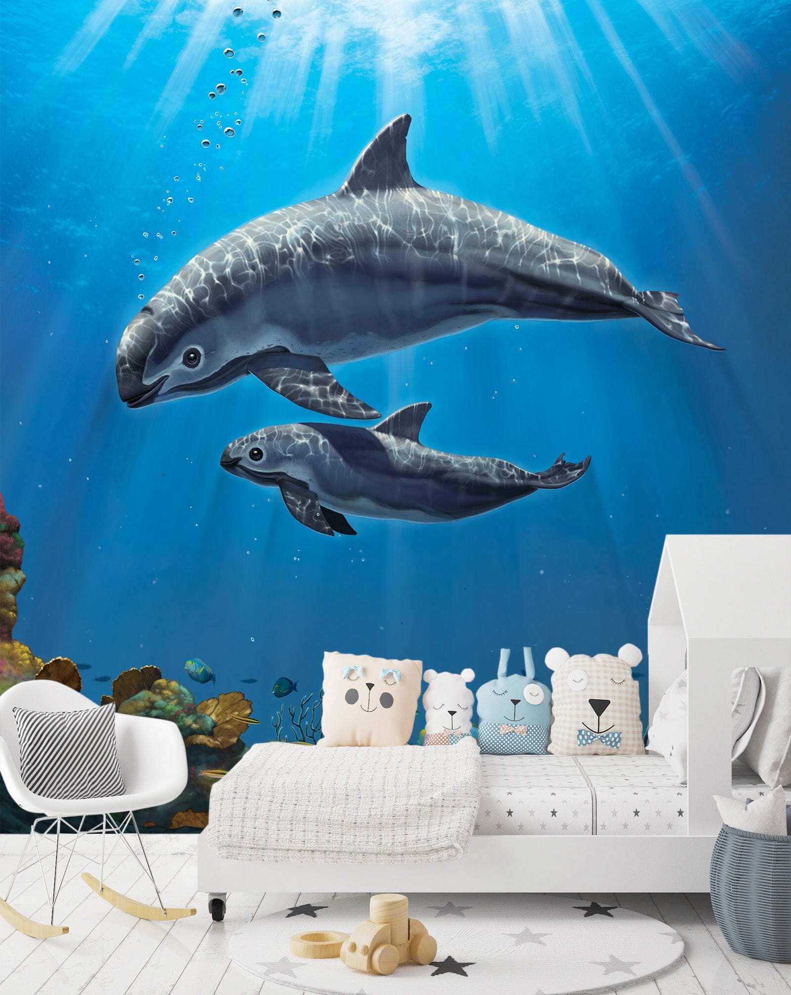 3D Dolphin Swimming 1568 Wall Murals Exclusive Designer Vincent Wallpaper AJ Wallpaper 2