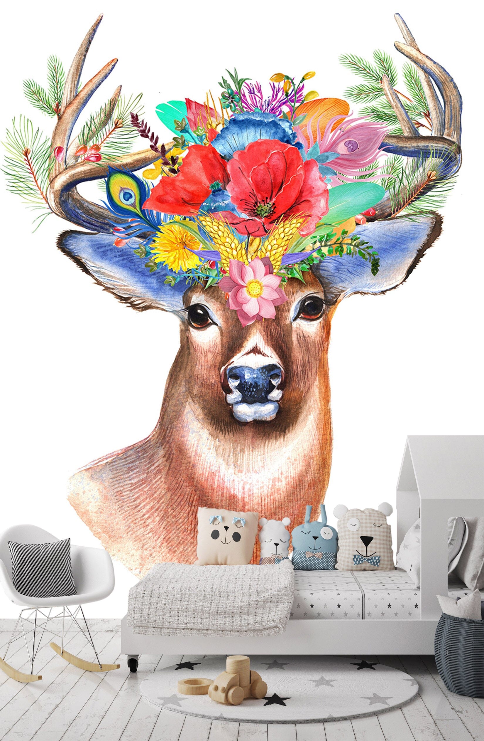 3D Deer Flower 122 Wall Murals Wallpaper AJ Wallpaper 2