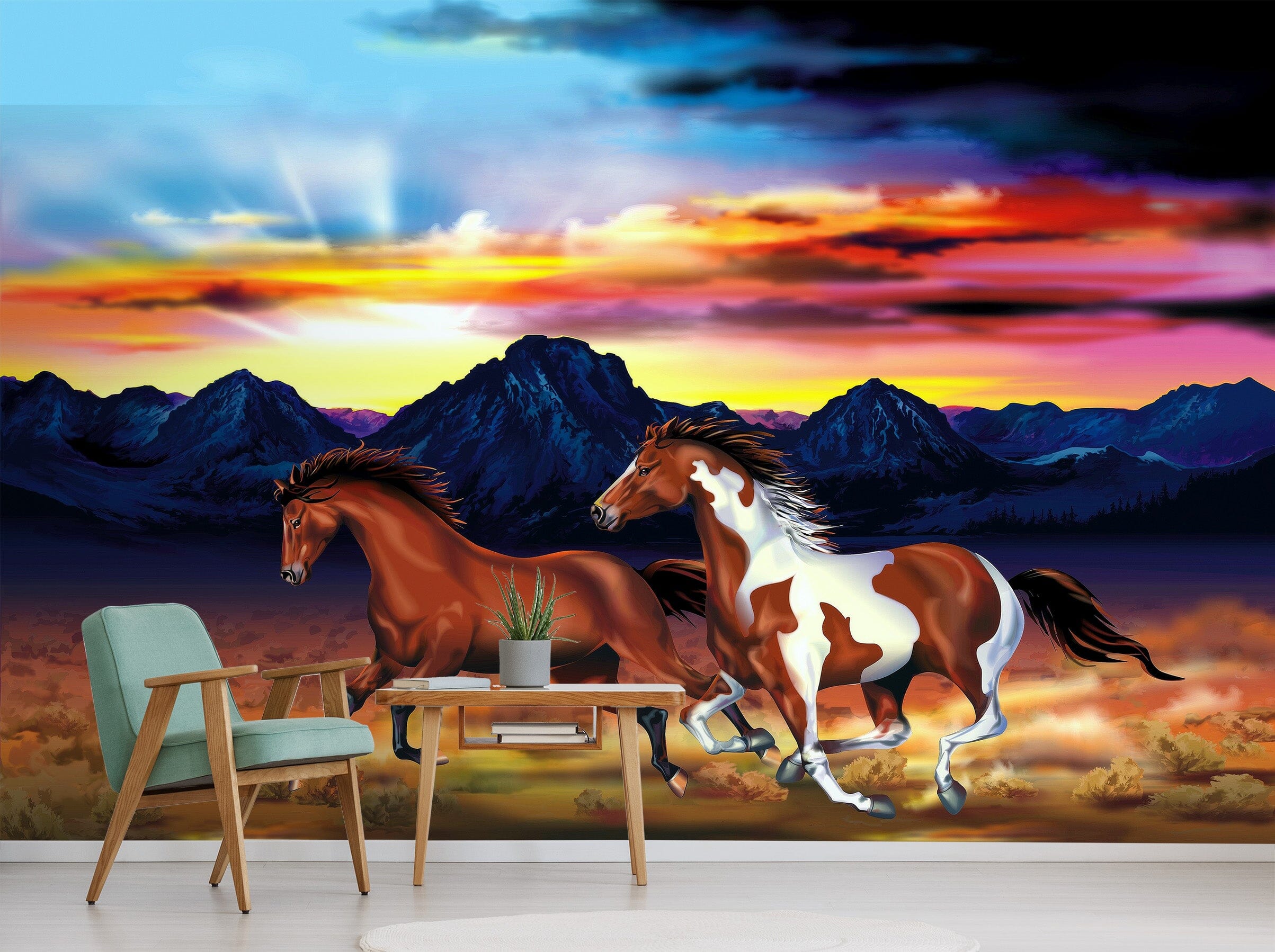 3D Mountain Horse 450 Wall Murals Wallpaper AJ Wallpaper 2