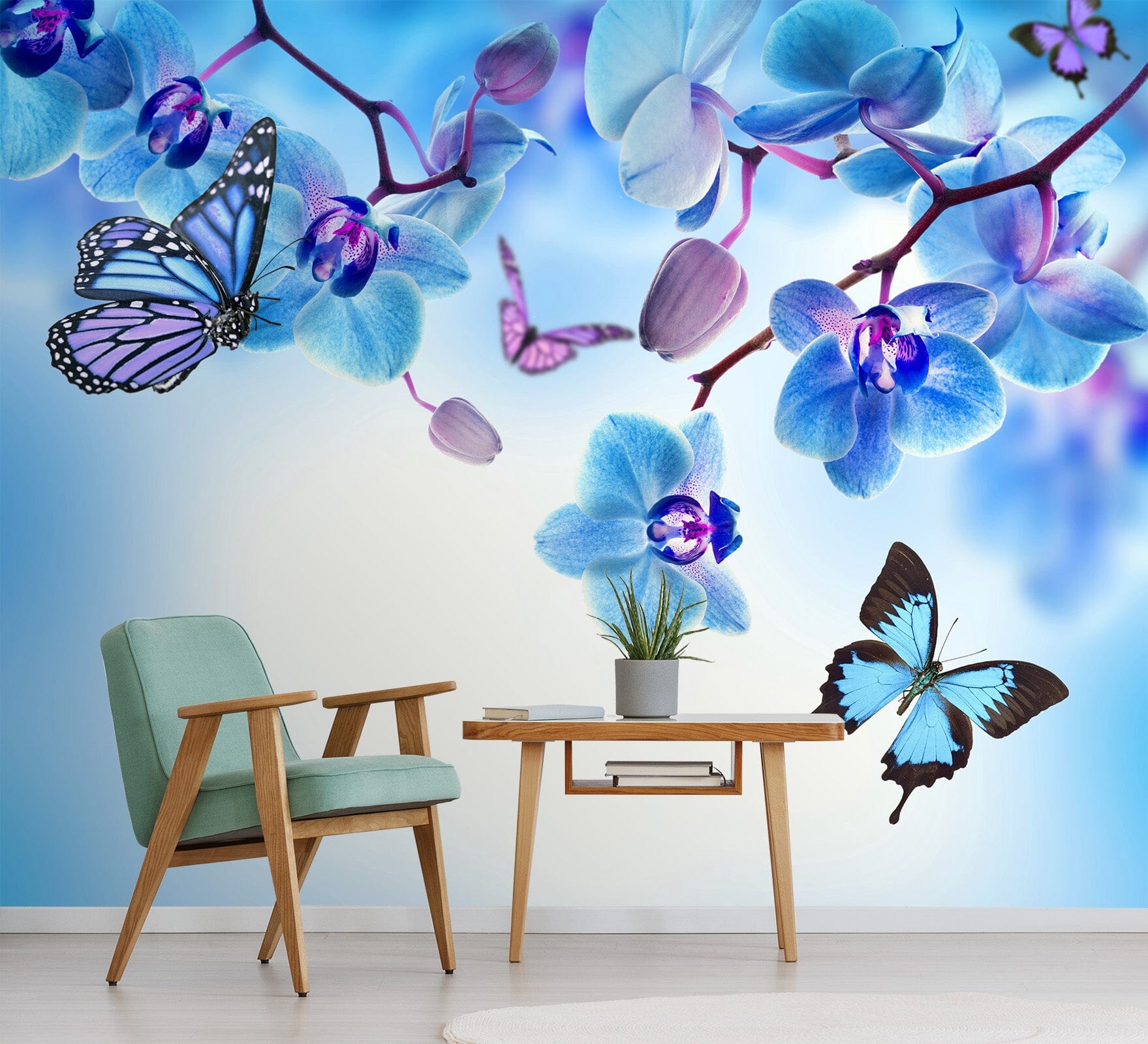 3D Blue Flower Butterfly 398 Wall Murals Wallpaper AJ Wallpaper 2