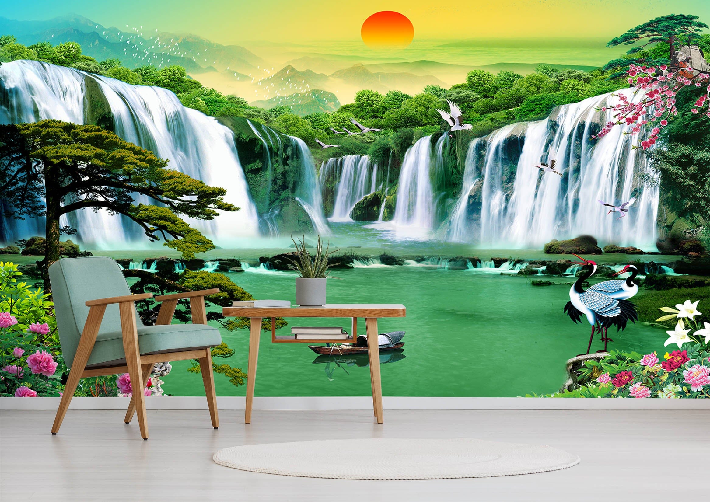 3D Forest Waterfall 126 Wall Murals Wallpaper AJ Wallpaper 2