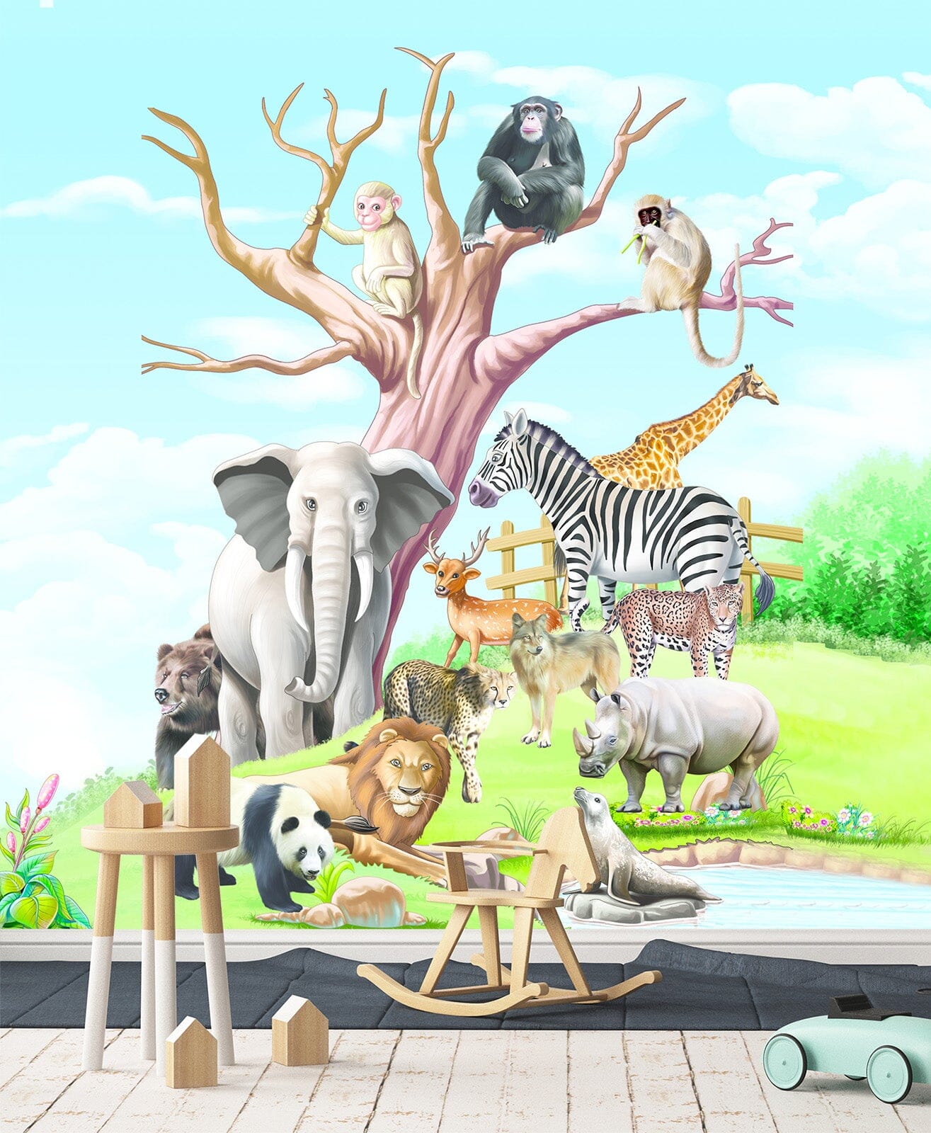 3D Elephant Panda Monkey 369 Wall Murals Wallpaper AJ Wallpaper 2
