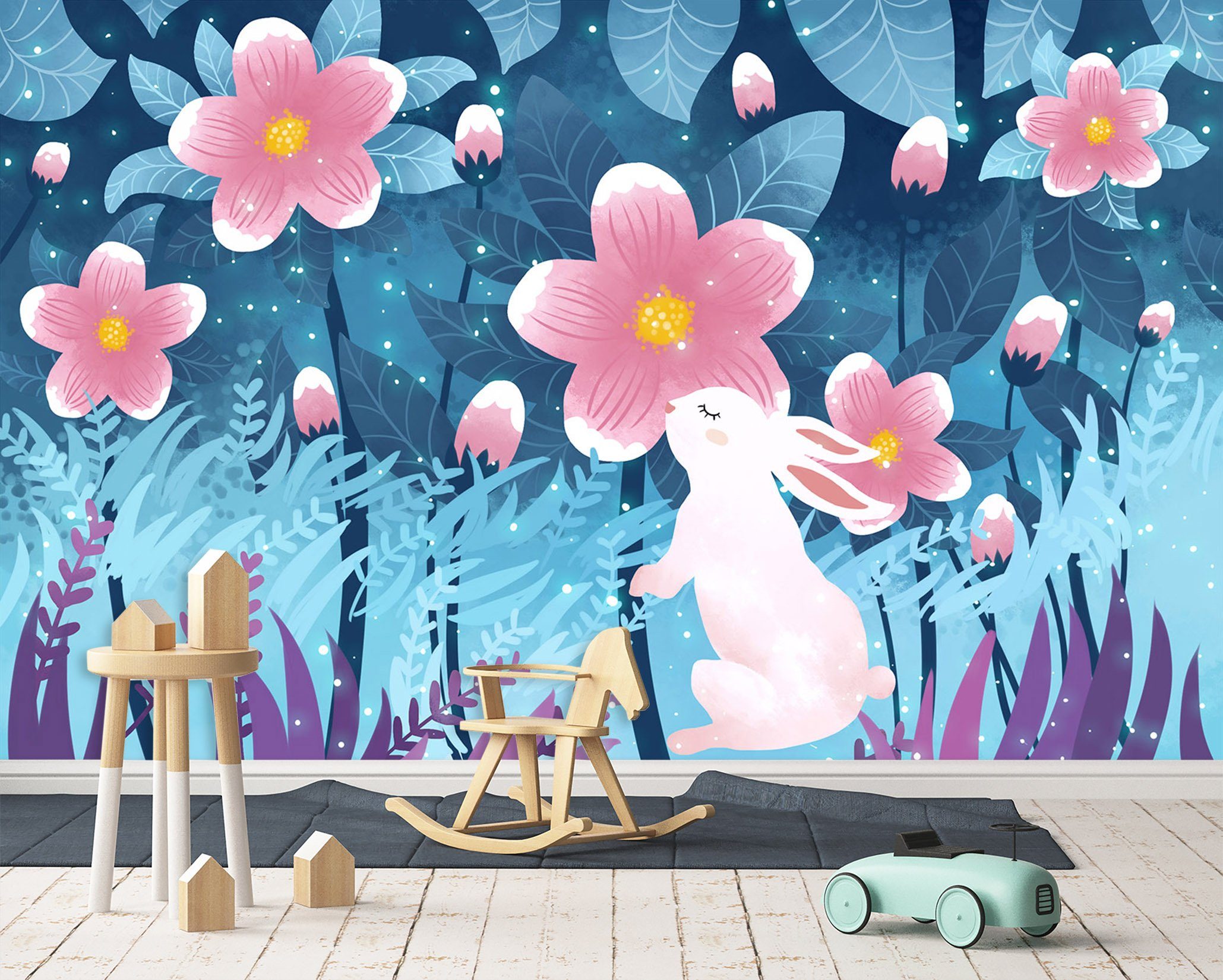 3D Rabbit Sniffing Flowers 453 Wallpaper AJ Wallpaper 2