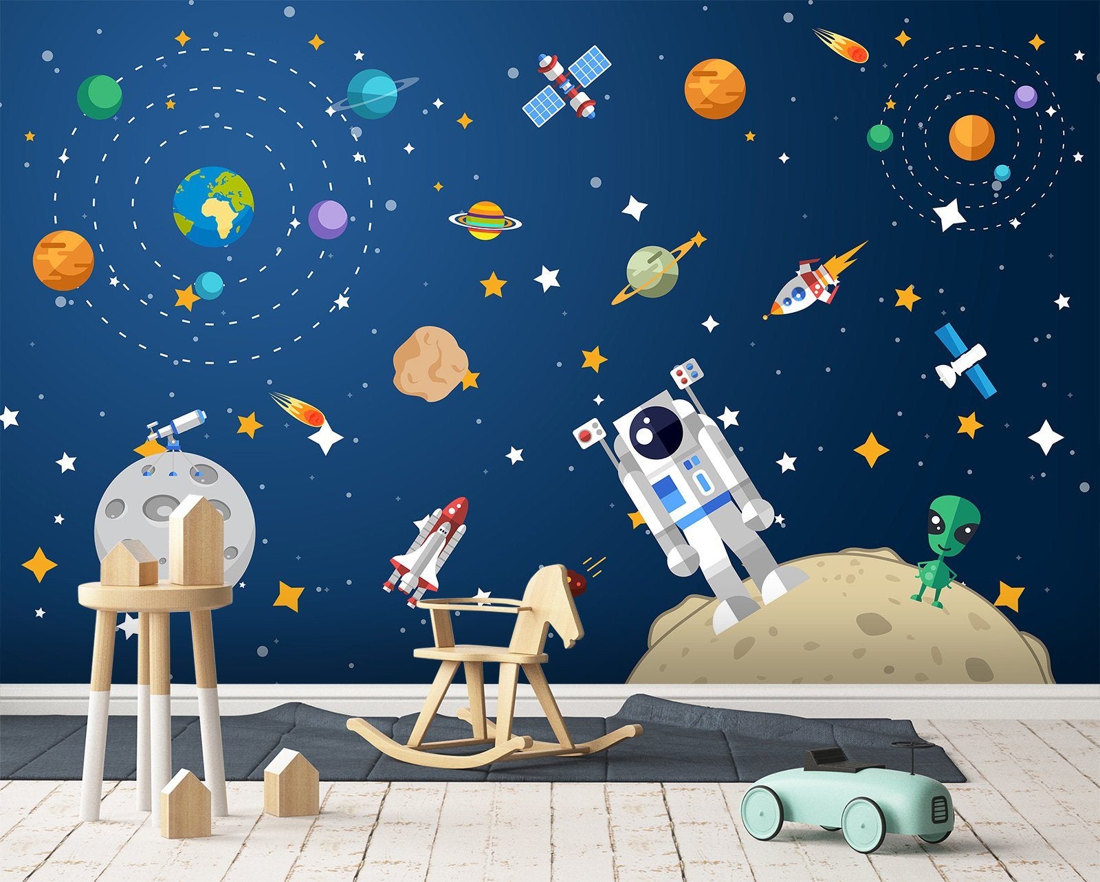 3D Astronaut Planet 019 Wall Murals Wallpaper AJ Wallpaper 2