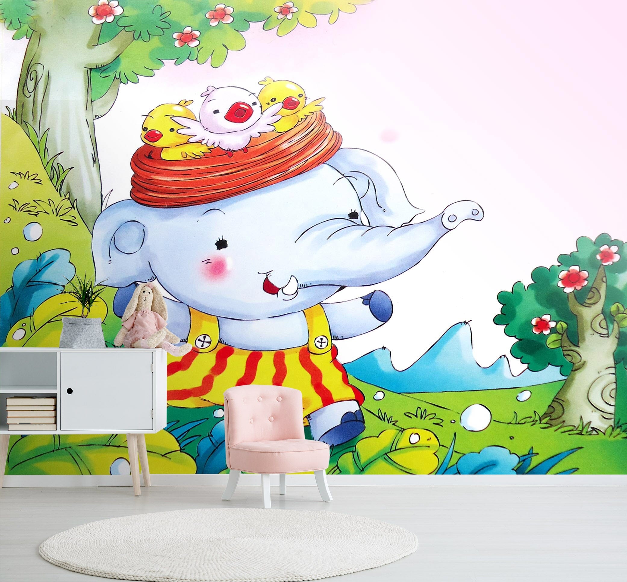 3D Happy Baby Elephant 1664 Wall Murals Wallpaper AJ Wallpaper 2