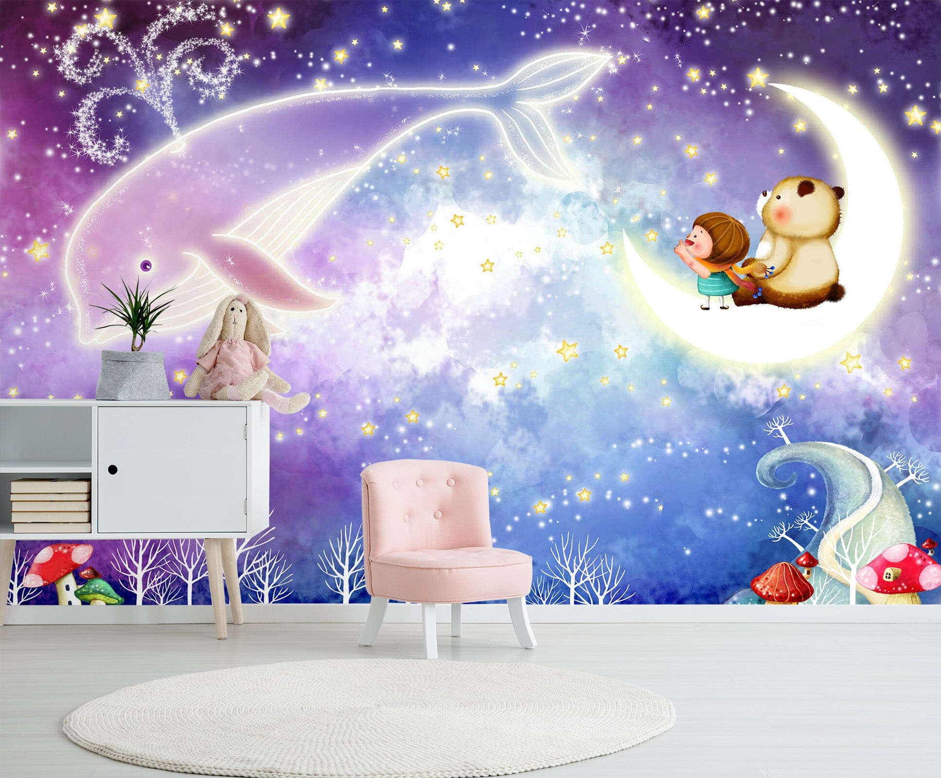 3D Moon Dolphin 1722 Wall Murals Wallpaper AJ Wallpaper 2
