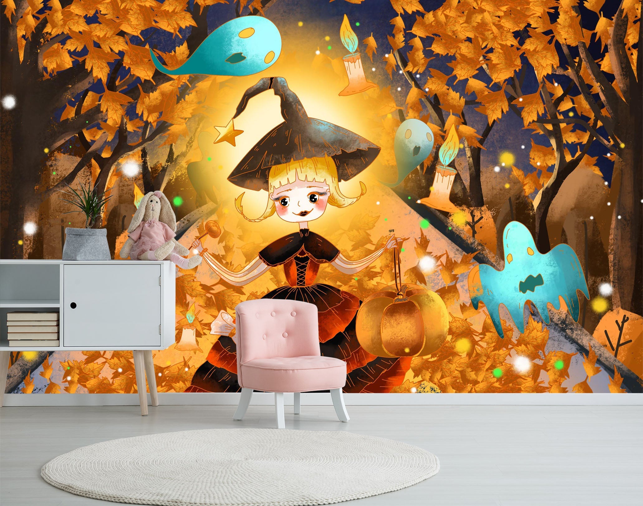 3D Witch Forest Pumpkin 1010 Halloween Wall Murals Wallpaper AJ Wallpaper 2
