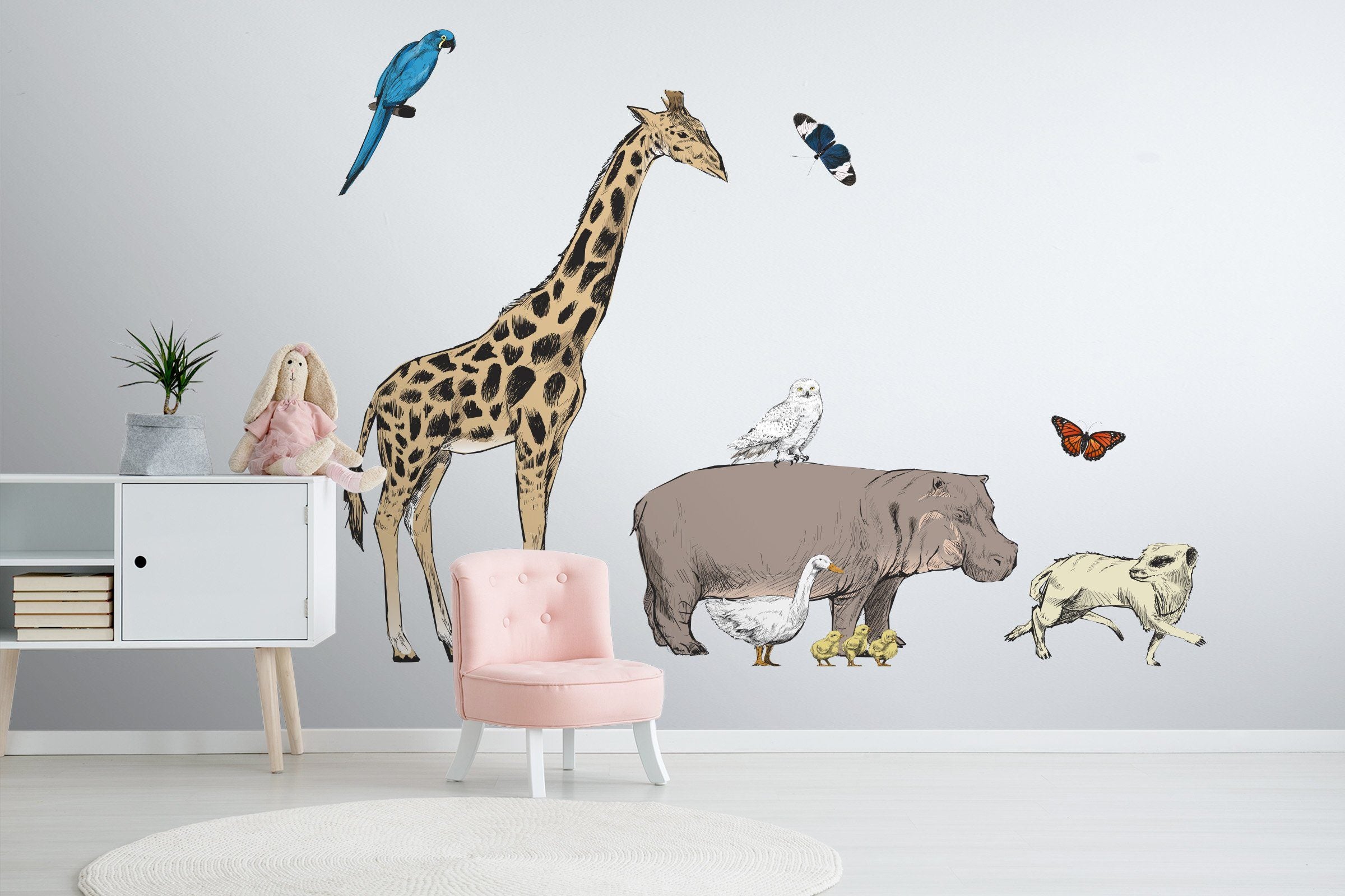 3D Giraffe Rhino 061 Animals Wall Stickers Wallpaper AJ Wallpaper