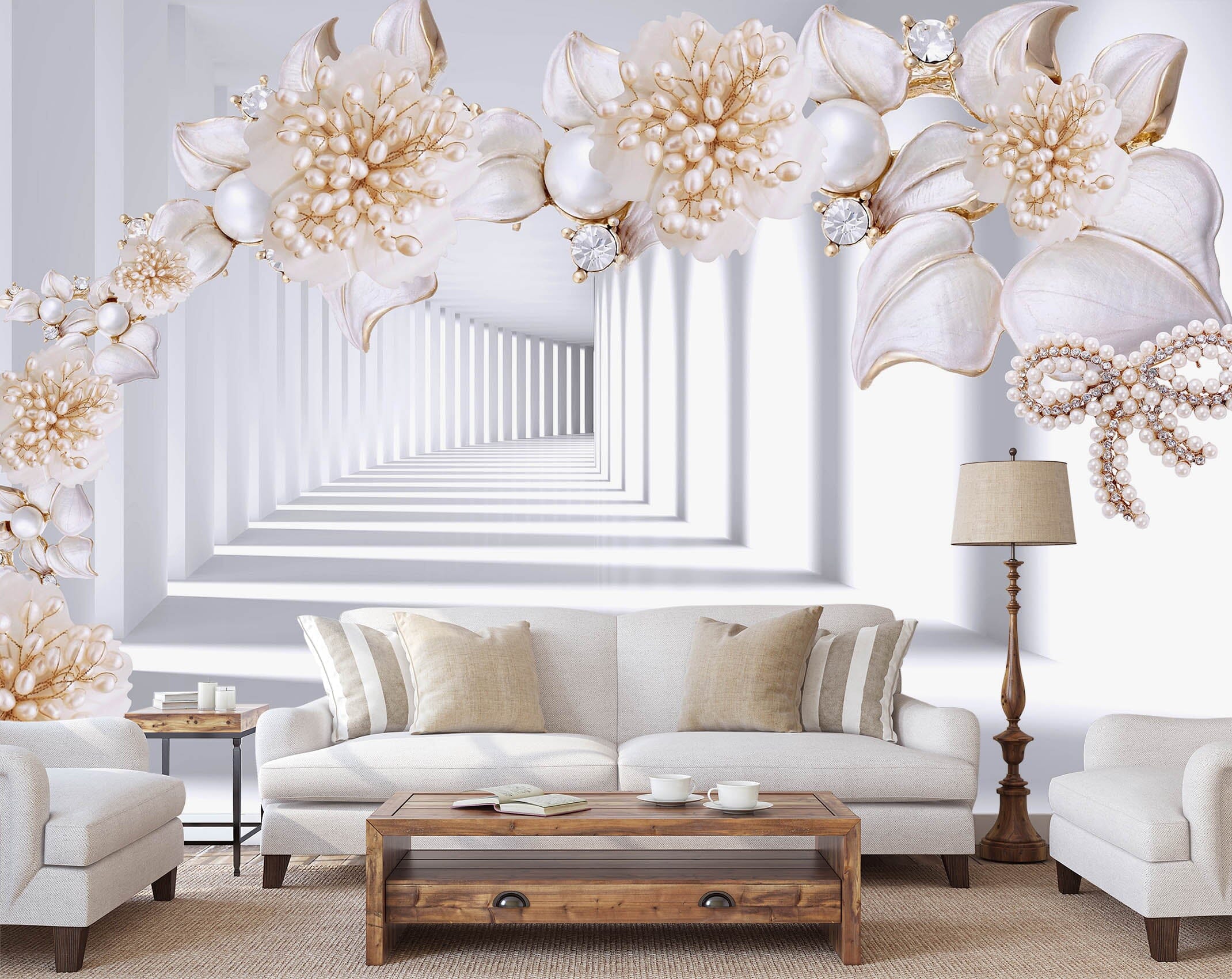 3D Pearl Flower 1401 Wall Murals Wallpaper AJ Wallpaper 2