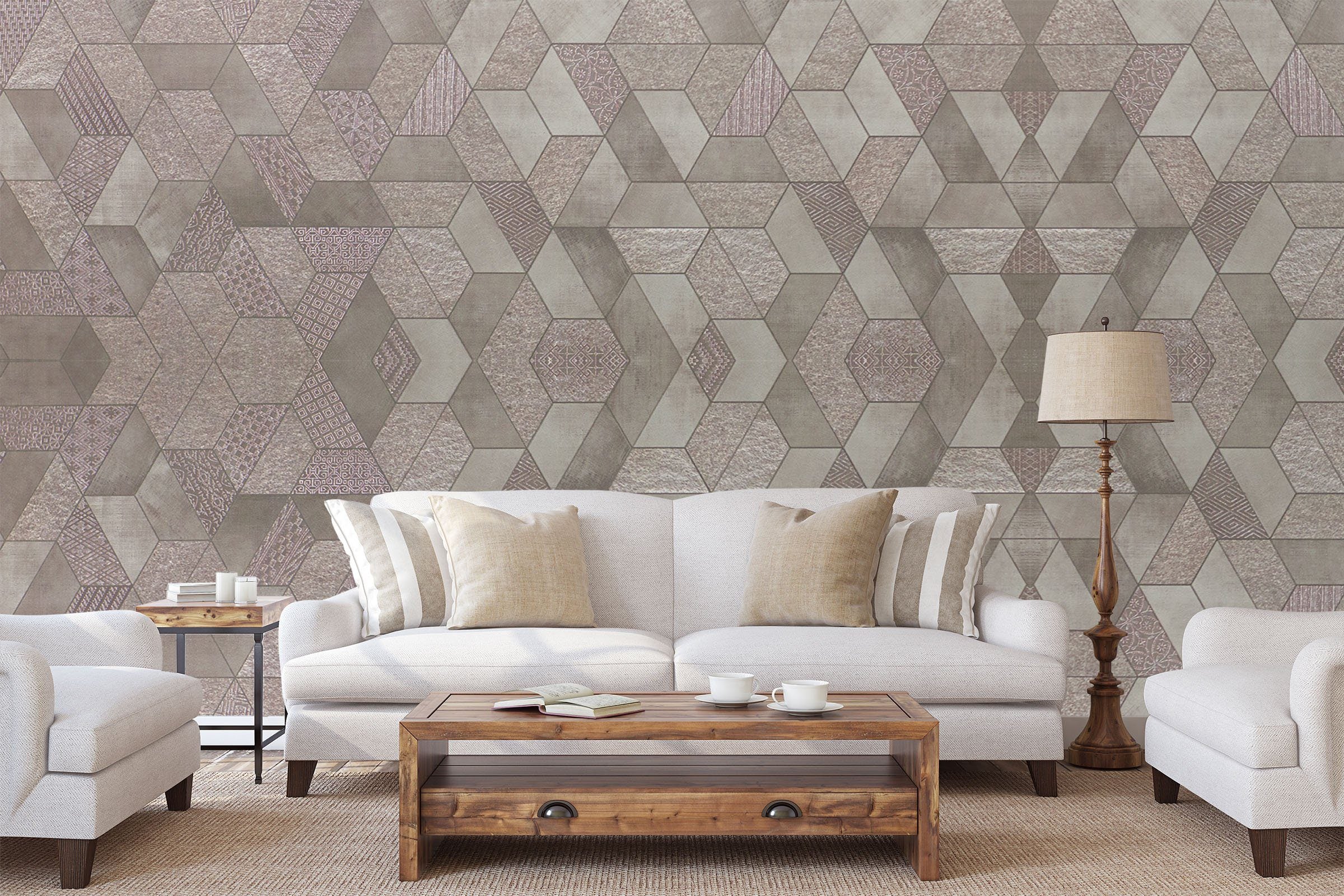 3D Fashion Polygon 0107 Marble Tile Texture Wallpaper AJ Wallpaper 2