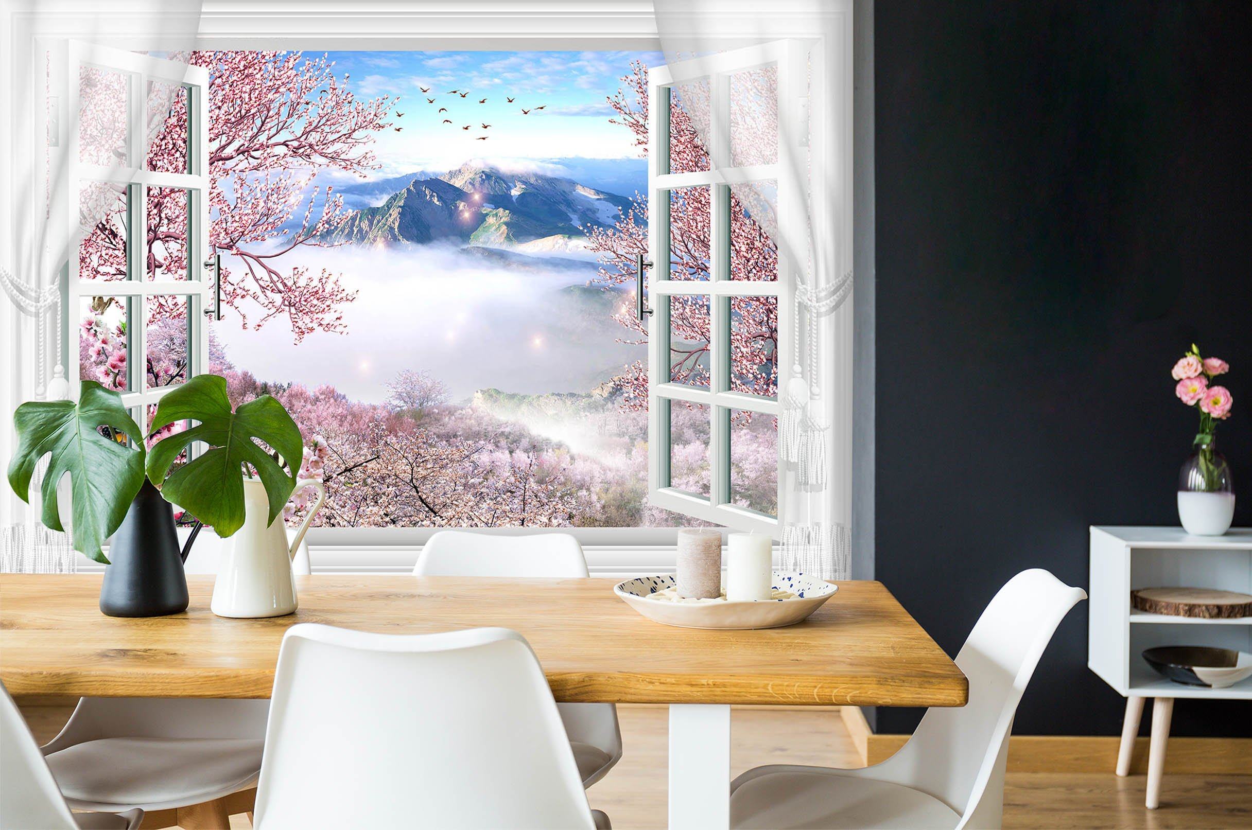 3D Window Peach Blossom 484 Wallpaper AJ Wallpaper 2