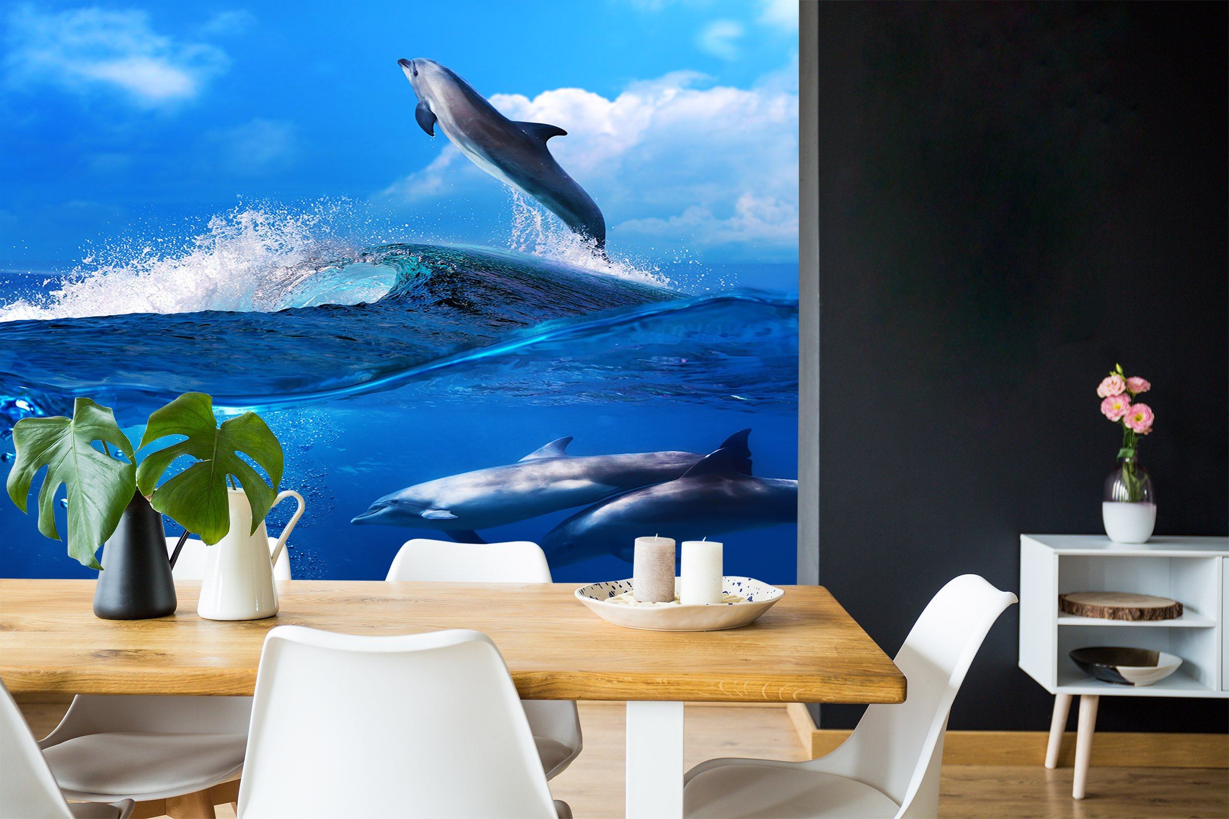 3D Dolphin Jumping Wave 107 Wallpaper AJ Wallpaper