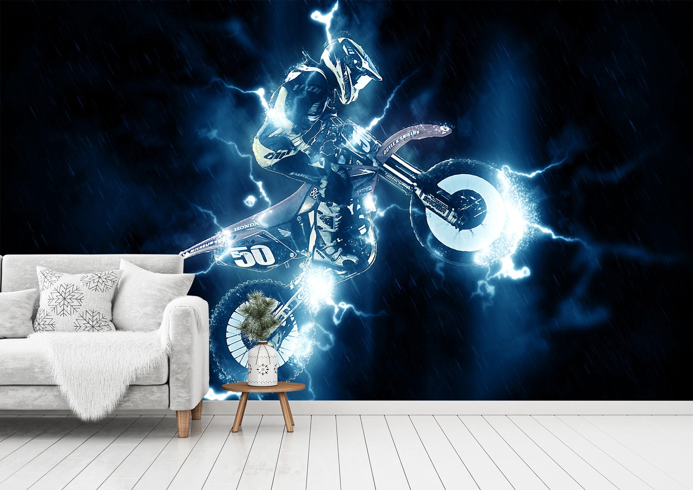 3D Lightning Motorcycl 050 Vehicle Wall Murals