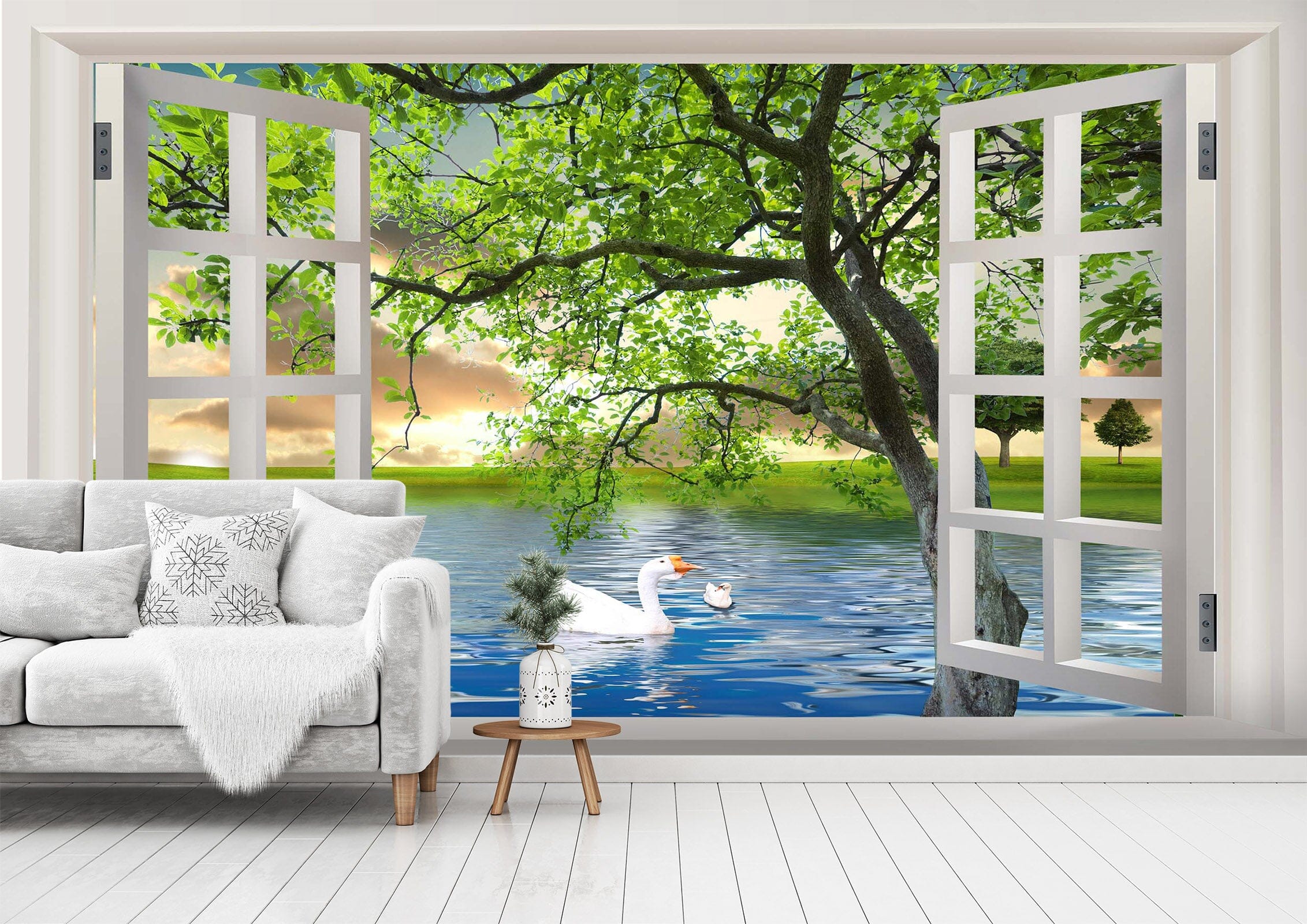 3D Swan Tree 1401 Wall Murals Wallpaper AJ Wallpaper 2