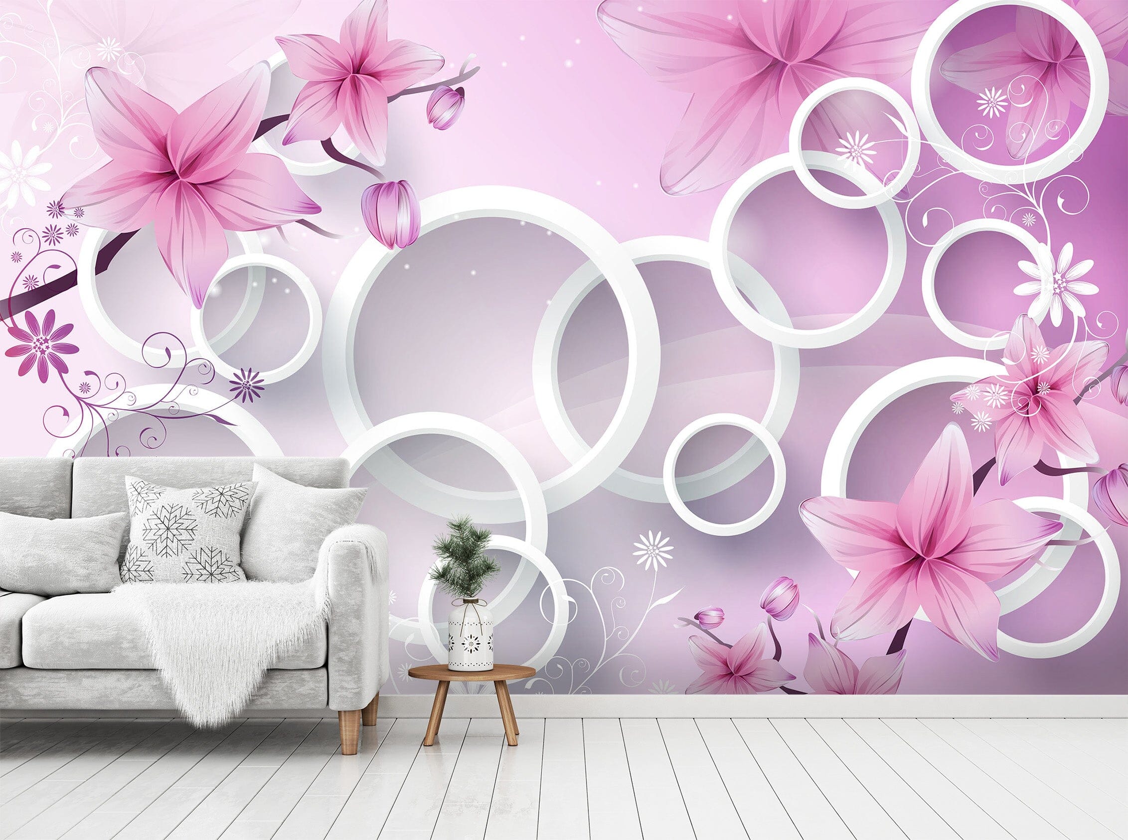 3D Purple Flowers 1408 Wall Murals Wallpaper AJ Wallpaper 2