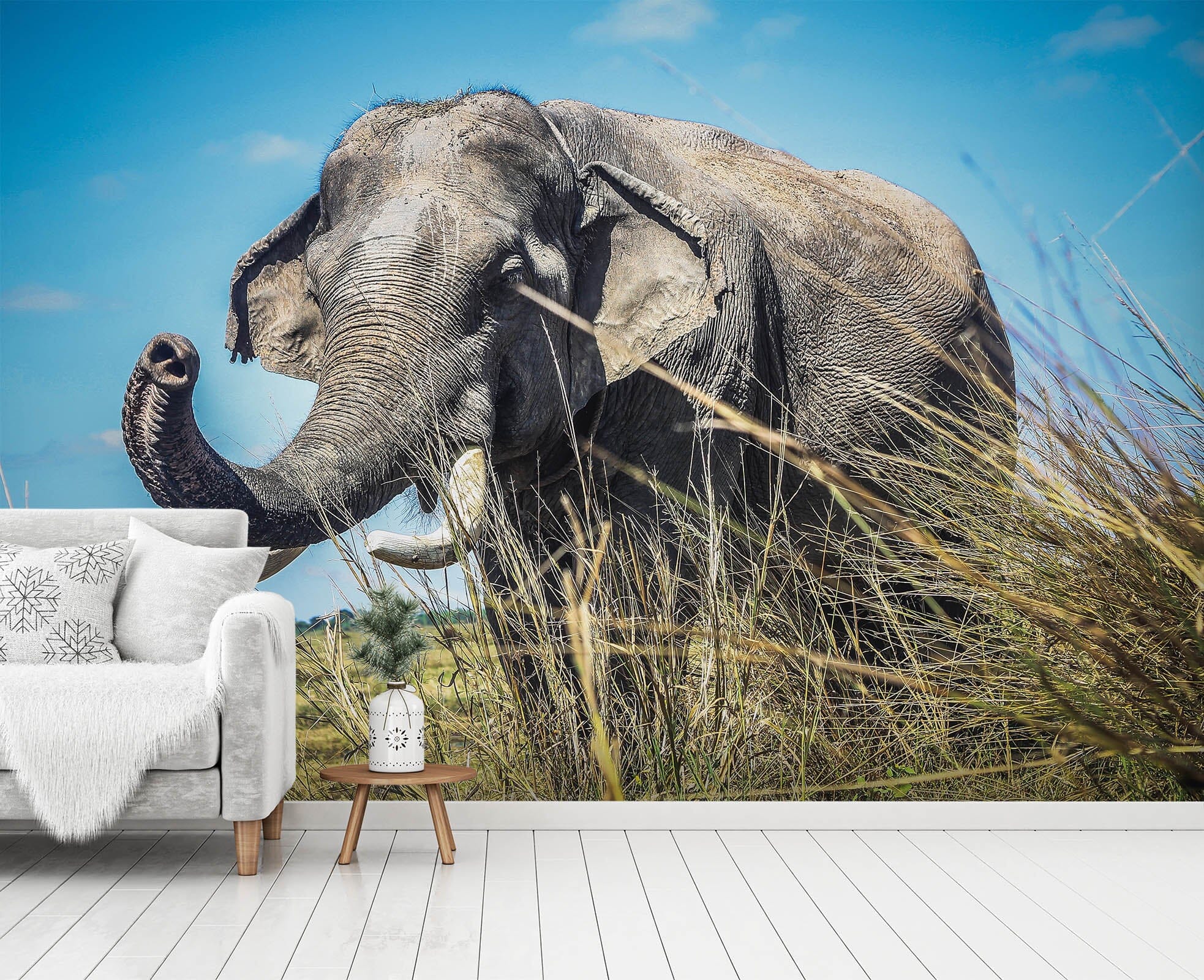3D Elephant Grass 410 Wall Murals Wallpaper AJ Wallpaper 2