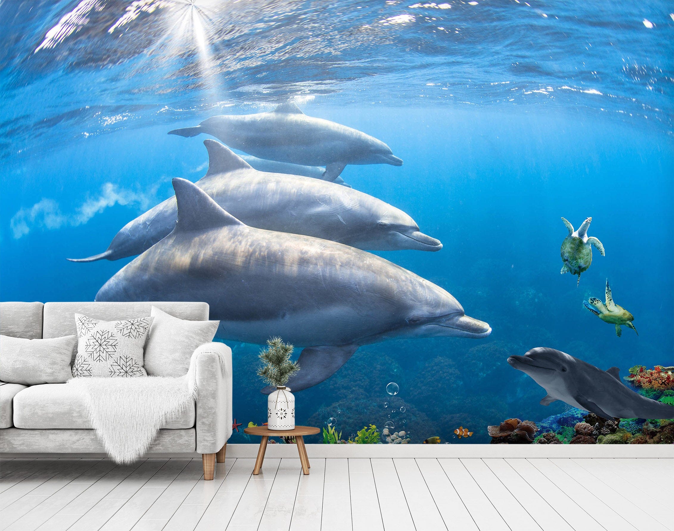3D Undersea Dolphin 1430 Wall Murals Wallpaper AJ Wallpaper 2