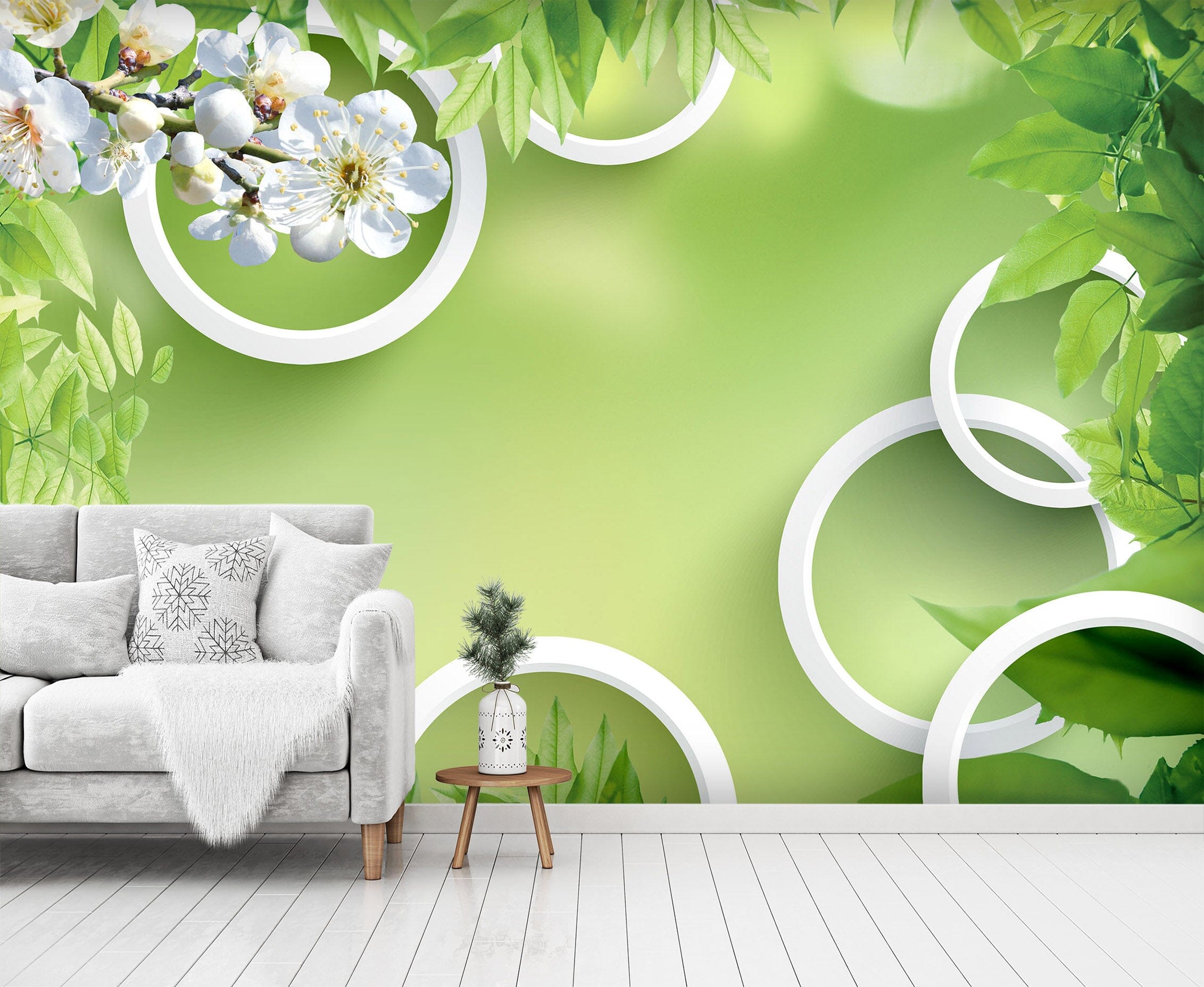 3D Green Leaf 1496 Wall Murals Wallpaper AJ Wallpaper 2