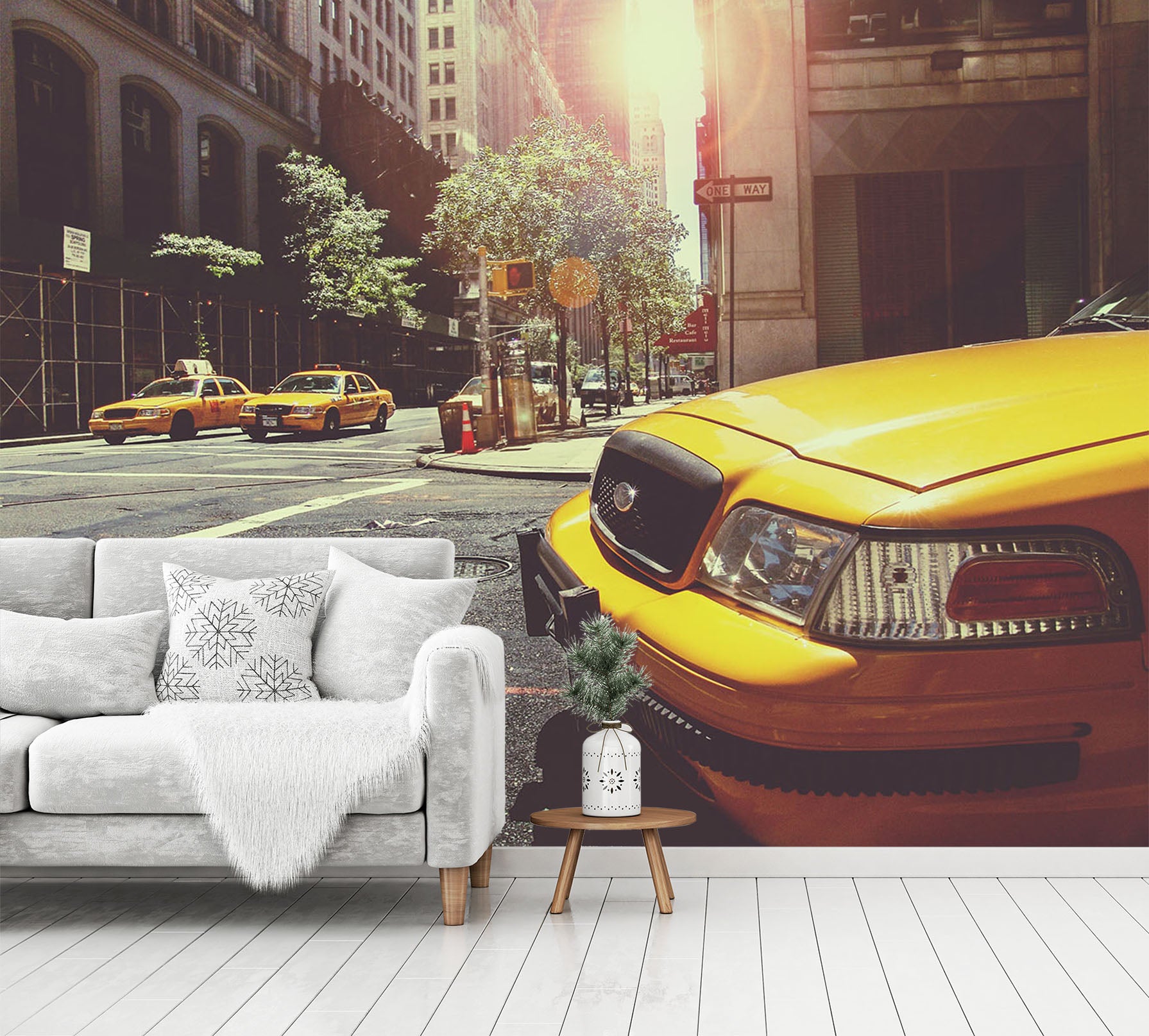 3D Yellow Taxi 400 Vehicle Wall Murals