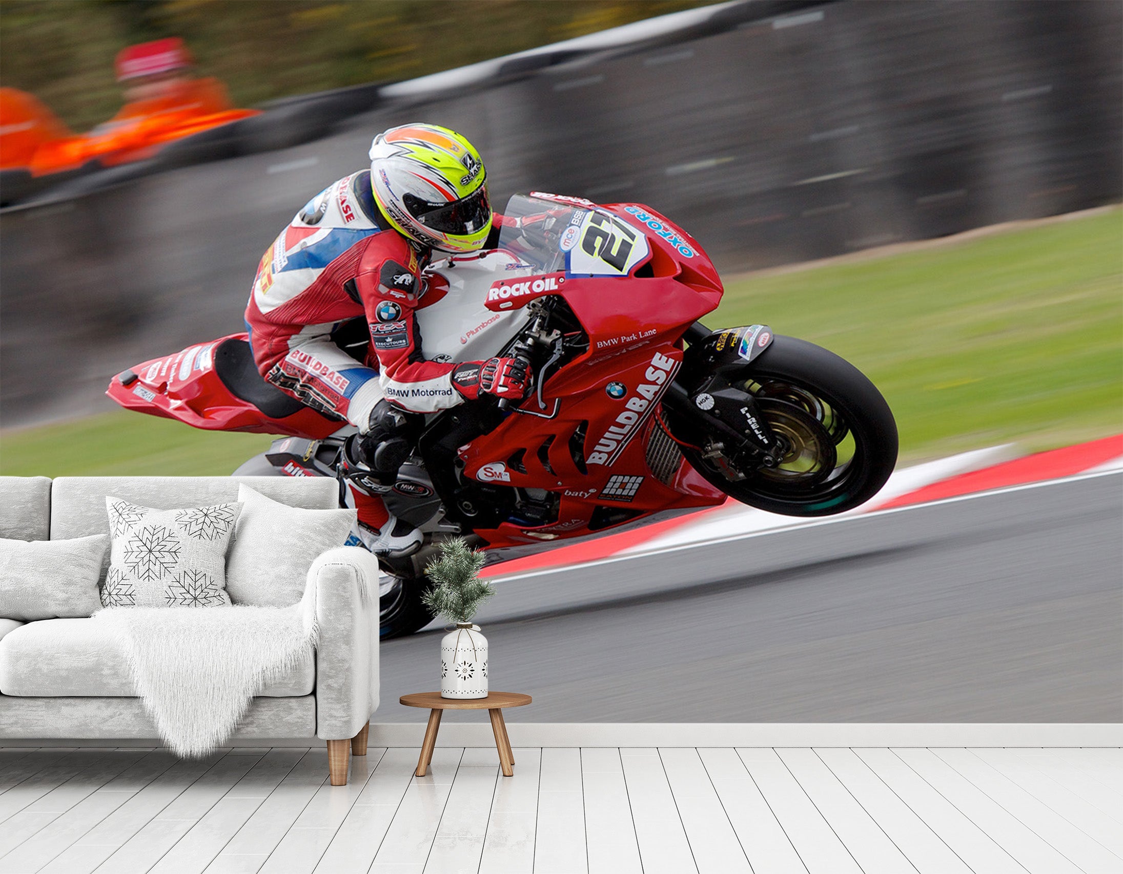 3D Red Motorcycle 053 Vehicle Wall Murals