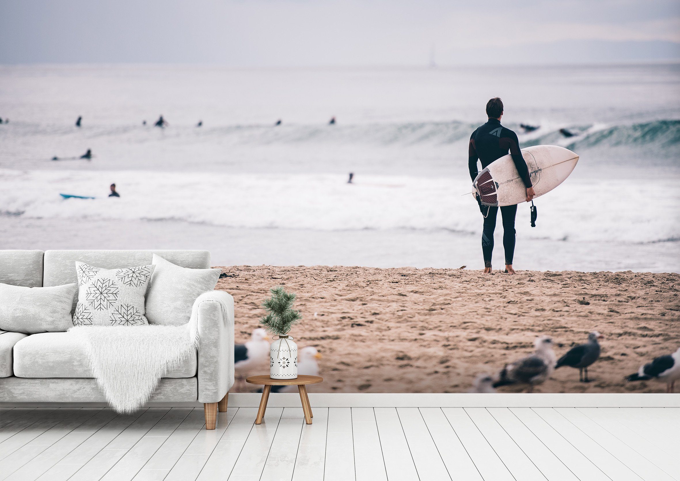 3D Beach Seagull Surfing 644 Wallpaper AJ Wallpaper