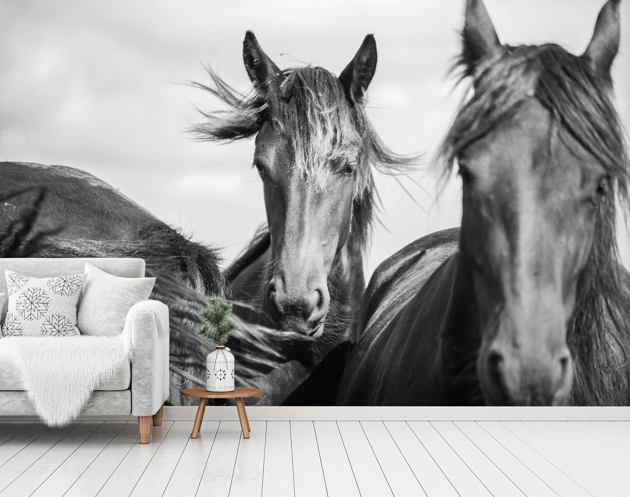 3D Black And White Grey Horse 671 Wallpaper AJ Wallpaper