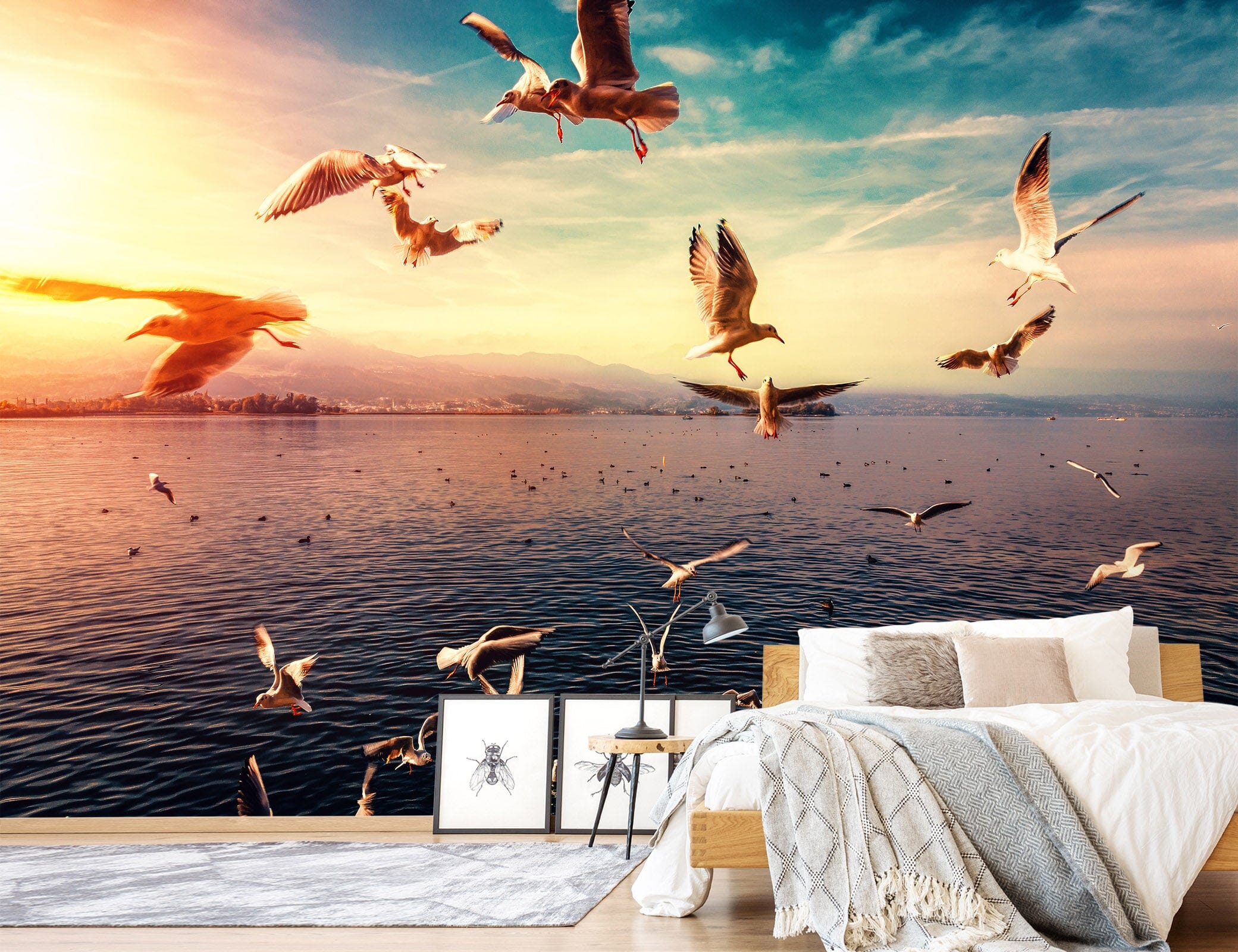 3D Sunset Seagull 401 Wall Murals Wallpaper AJ Wallpaper 2