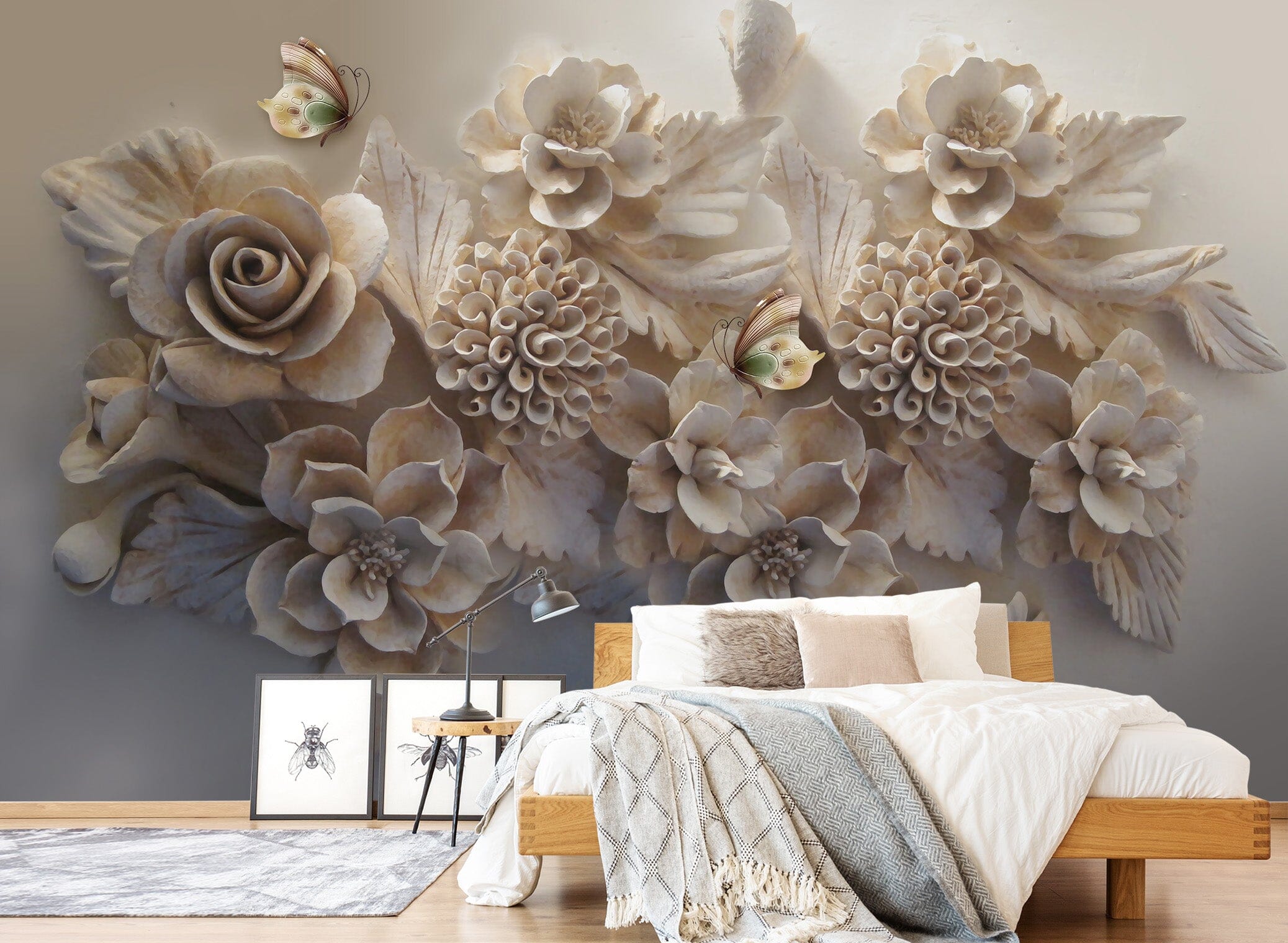 3D Rose Flower Butterfly 113 Wall Murals Wallpaper AJ Wallpaper 2