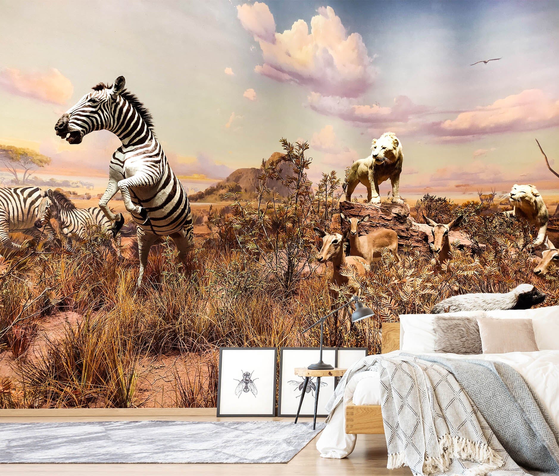 3D Zebra White Lion 422 Wall Murals Wallpaper AJ Wallpaper 2