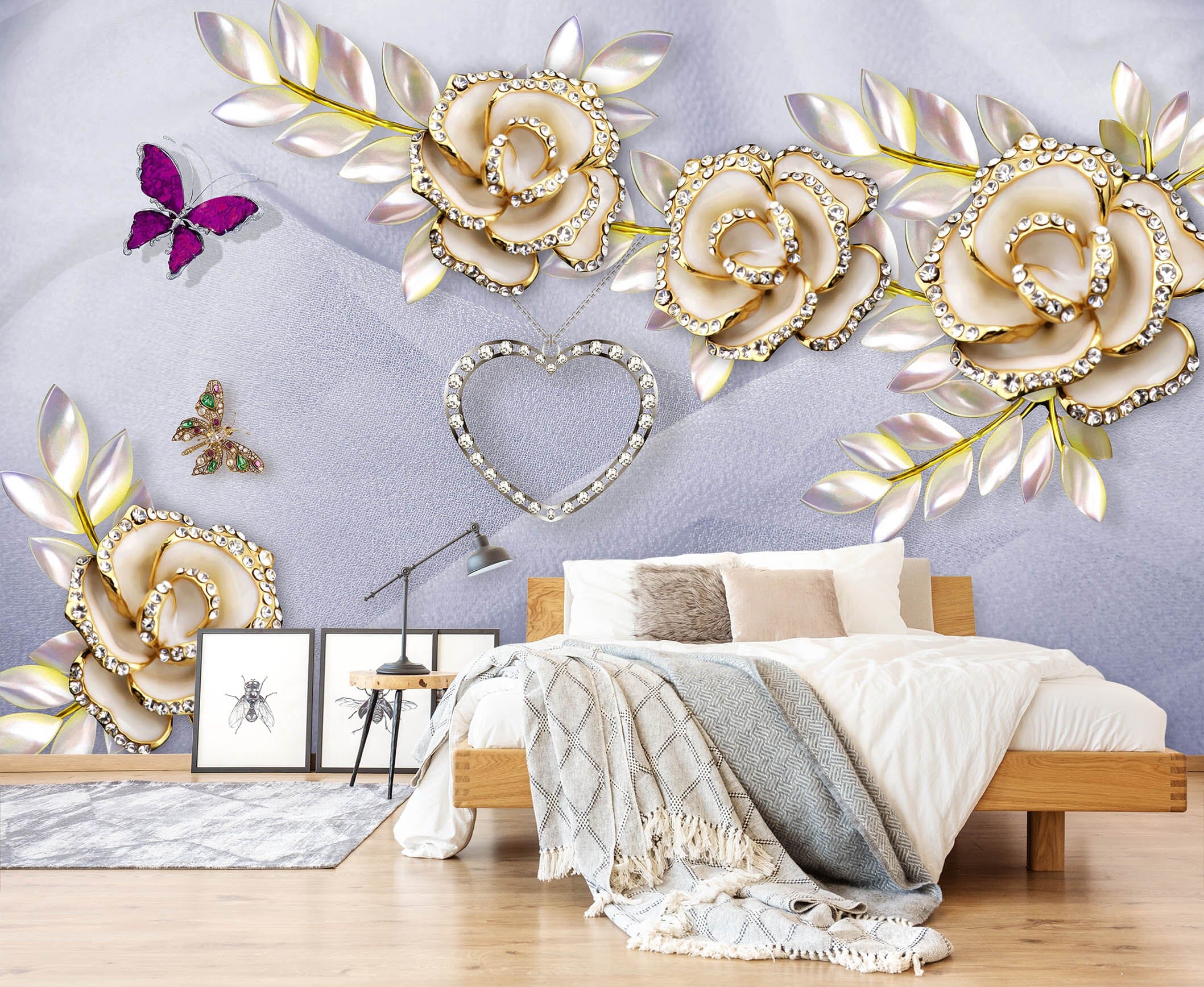 3D Golden Flowers 1451 Wall Murals Wallpaper AJ Wallpaper 2