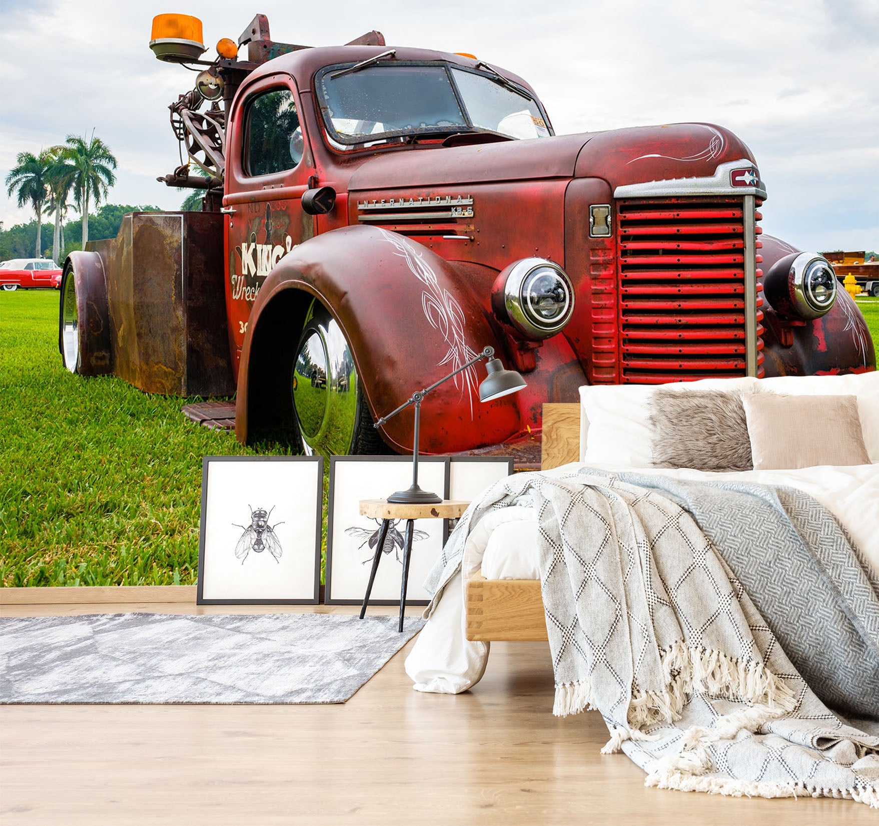 3D Red Classic Car 350 Vehicle Wall Murals