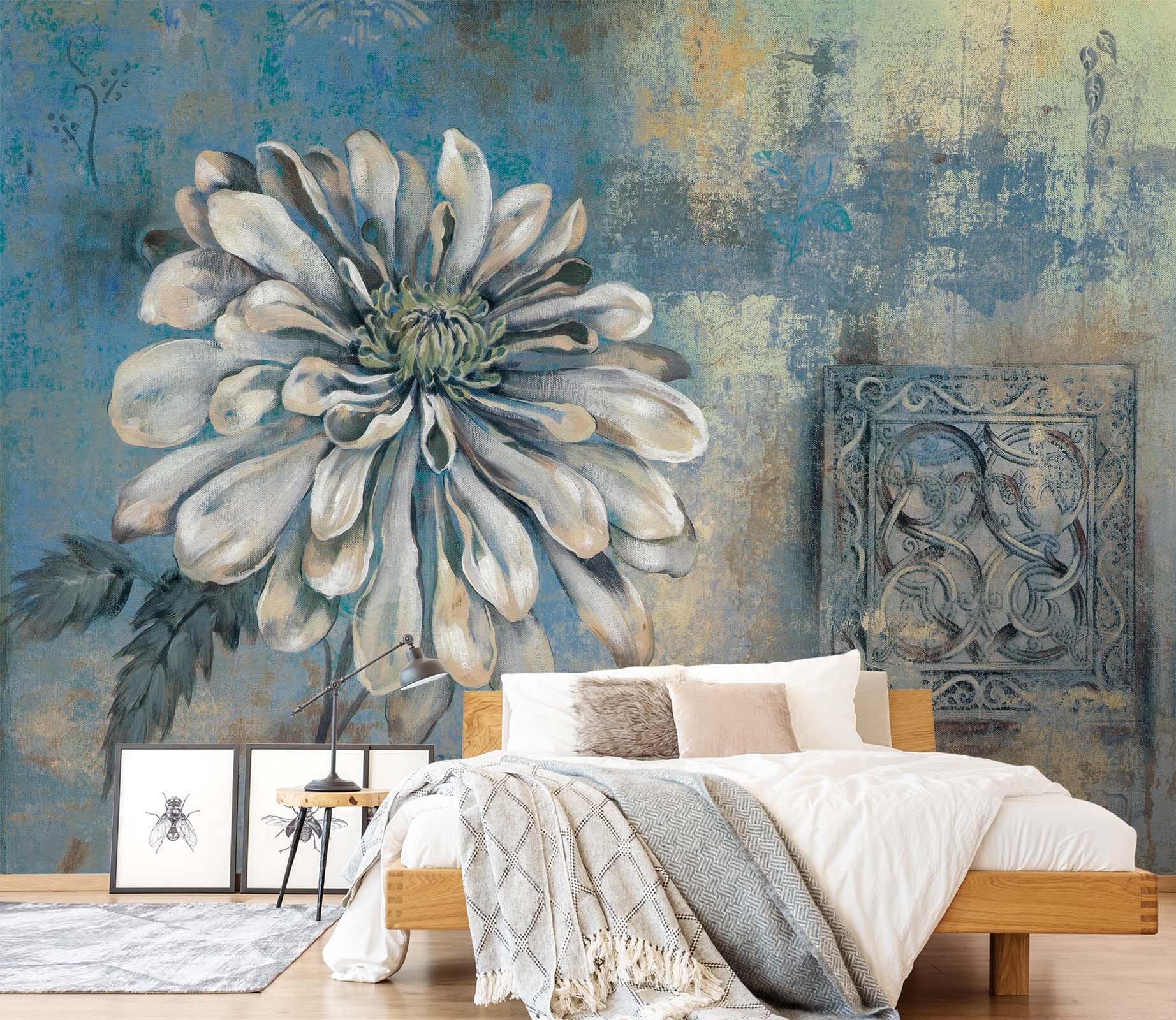 3D White Flower Retro 060 Wall Murals Wallpaper AJ Wallpaper 2