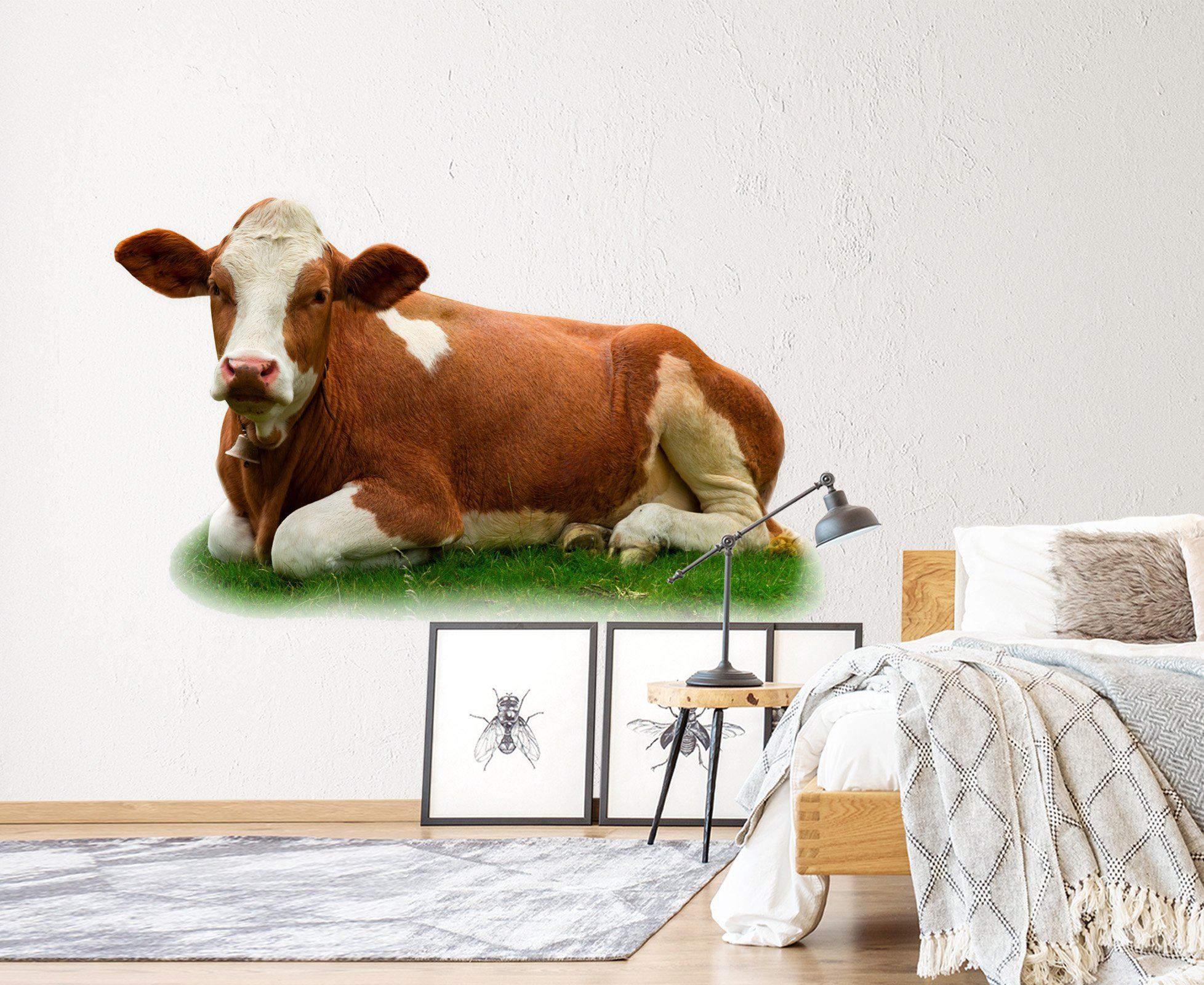 3D Cow Under The Arm 087 Animals Wall Stickers Wallpaper AJ Wallpaper