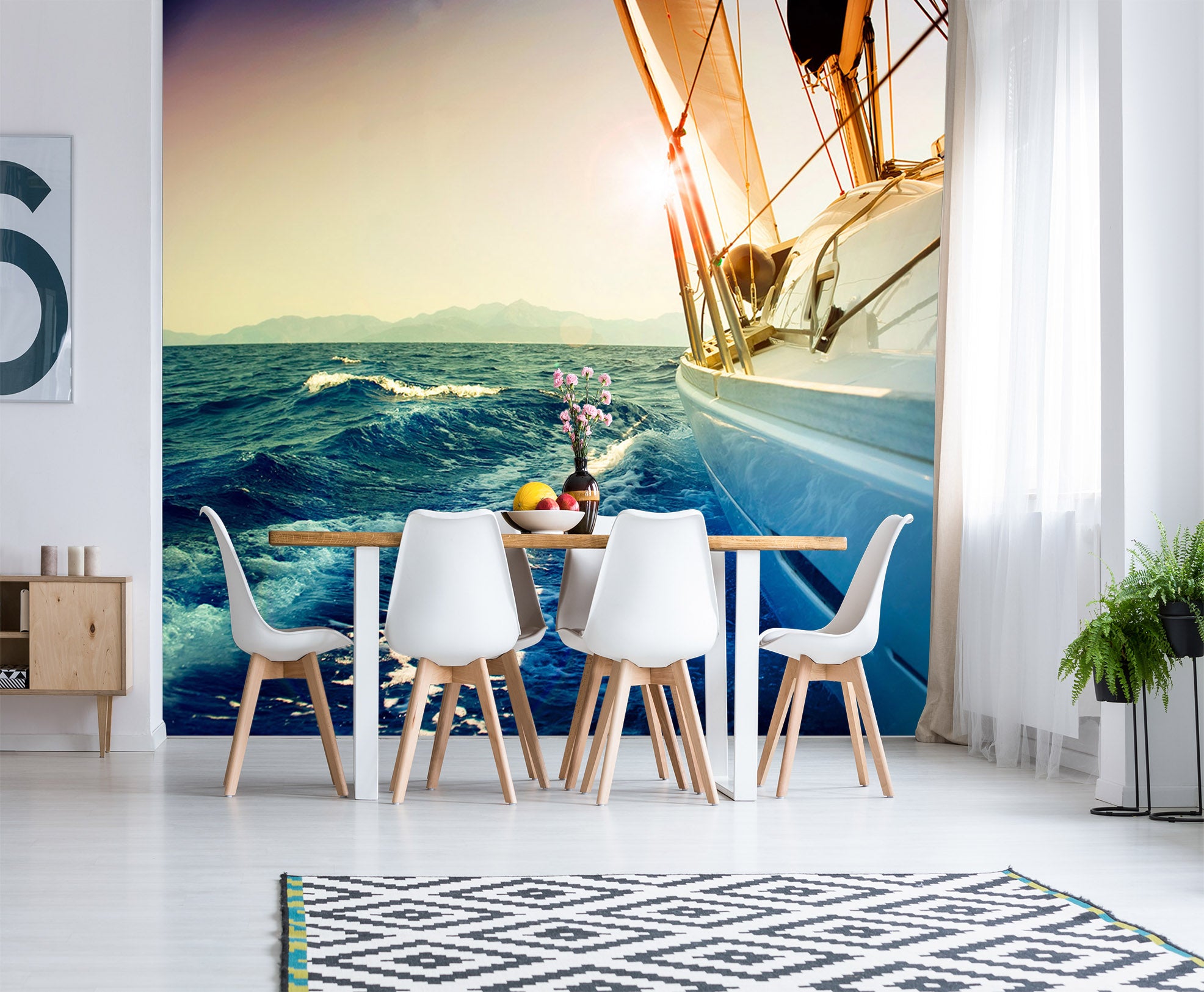 3D Sunset Yacht Sea 409 Vehicle Wall Murals