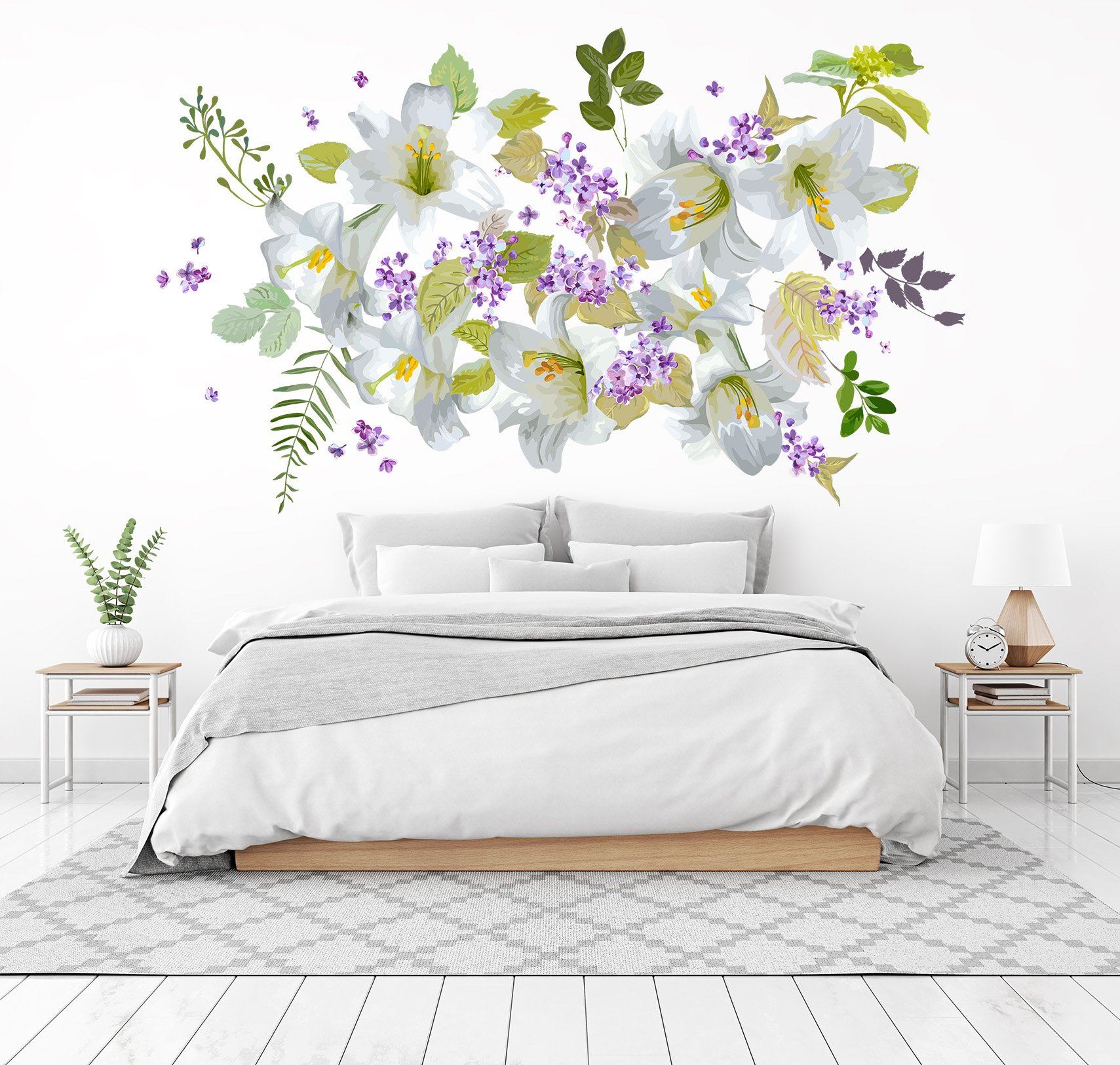 3D White Flower Leaf 023 Wall Stickers Wallpaper AJ Wallpaper