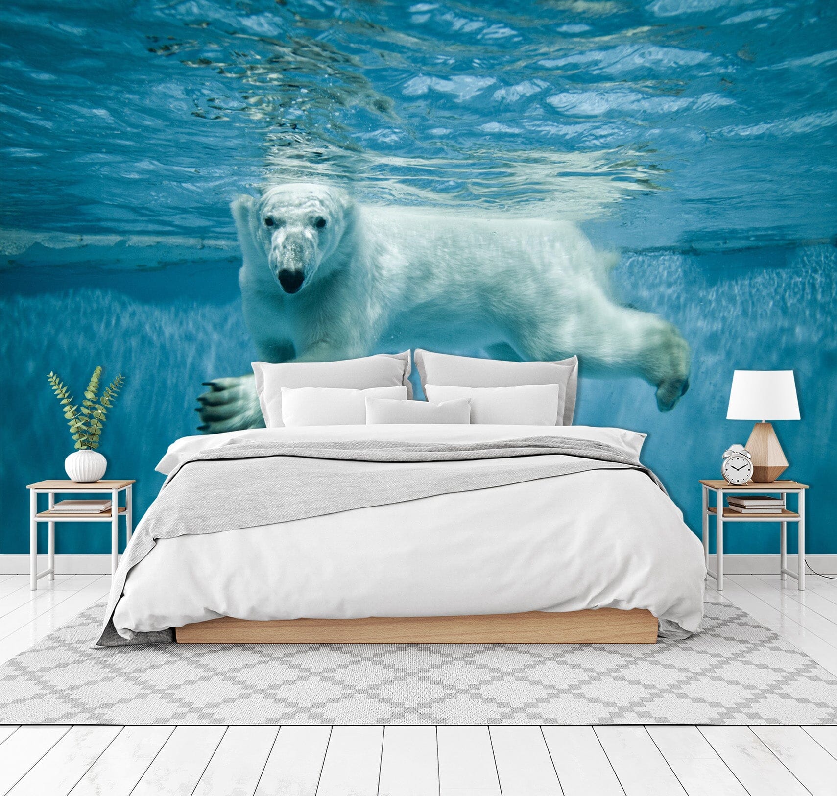 3D Polar Bear Swimming 324 Wall Murals Wallpaper AJ Wallpaper 2