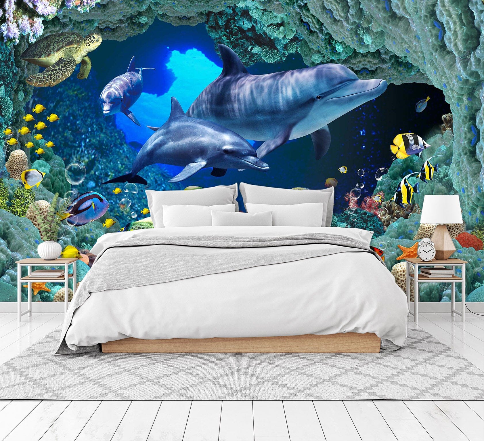 3D Dolphin Swimming 1636 Wall Murals Wallpaper AJ Wallpaper 2