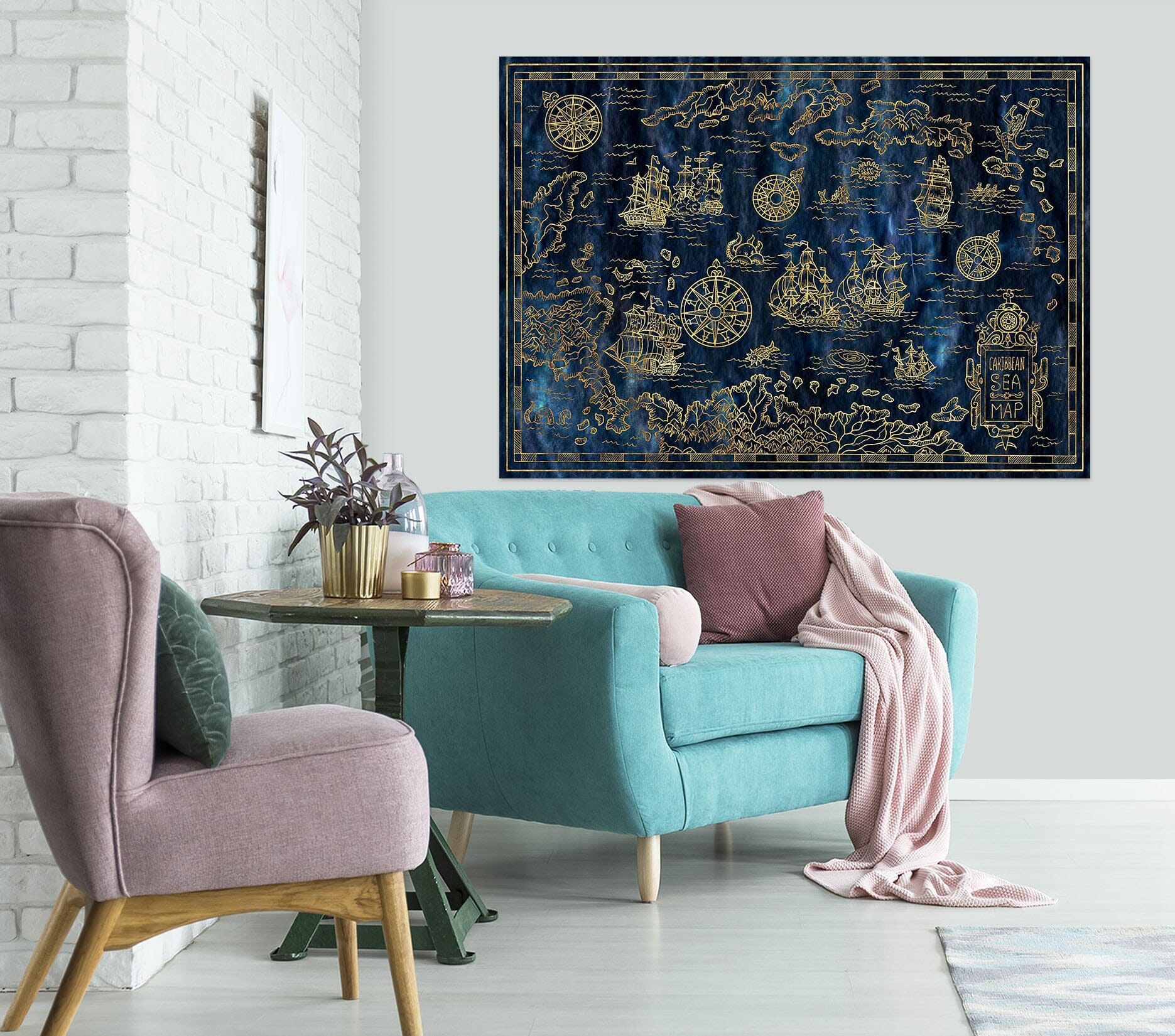 3D Golden Ship 258 World Map Wall Sticker Wallpaper AJ Wallpaper 2